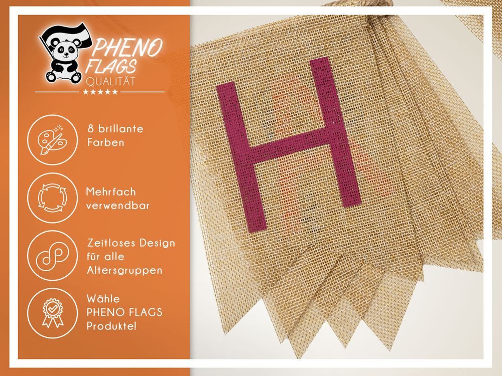 PHENO FLAGS Flagge Happy Birthday Stoff-Wimpelketten (2m und 2,5m), wiederverwendbar
