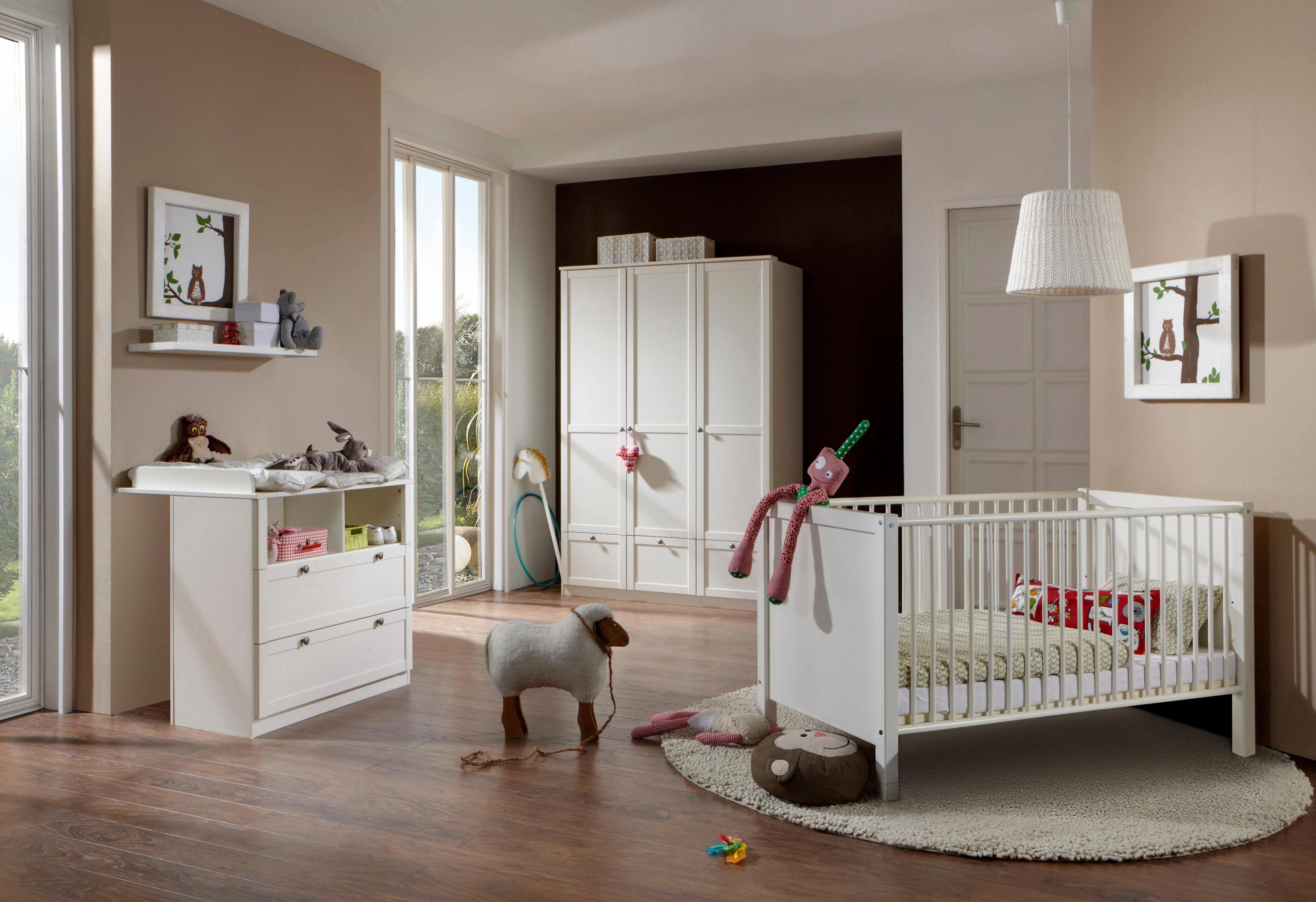 Babyzimmer Möbel Set komplett 3-teilig weiß Kleiderschrank Wickelkommode Bett 