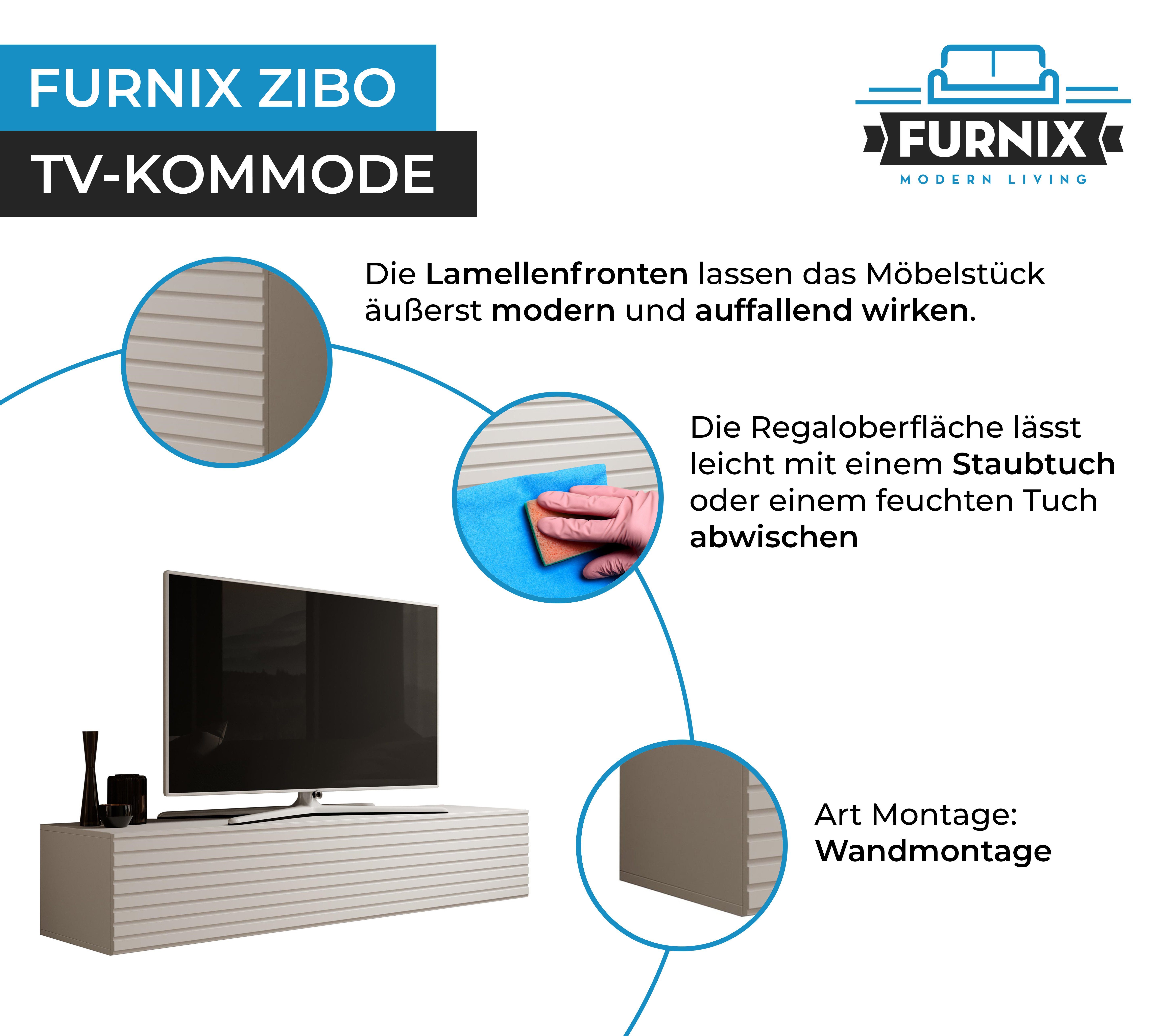 Furnix TV-Schrank 160 Lamellen x Weiß/Weiße ZIBO B160 mit x H34 Designerschrank cm Lamellenfront T40 Lowboard Hängeschrank