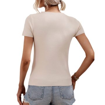 ZWY 2-in-1-Tanktop Damen-T-Shirt mit geripptem Ausschnitt, kurzärmelig, schmale Passform