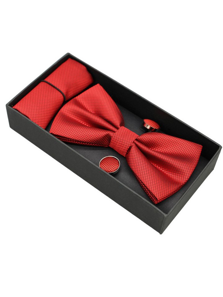 ANTALUX Fliege Elegantes 4-teiliges Herren-Set: Fliege, Tuch & Manschettenknöpfe