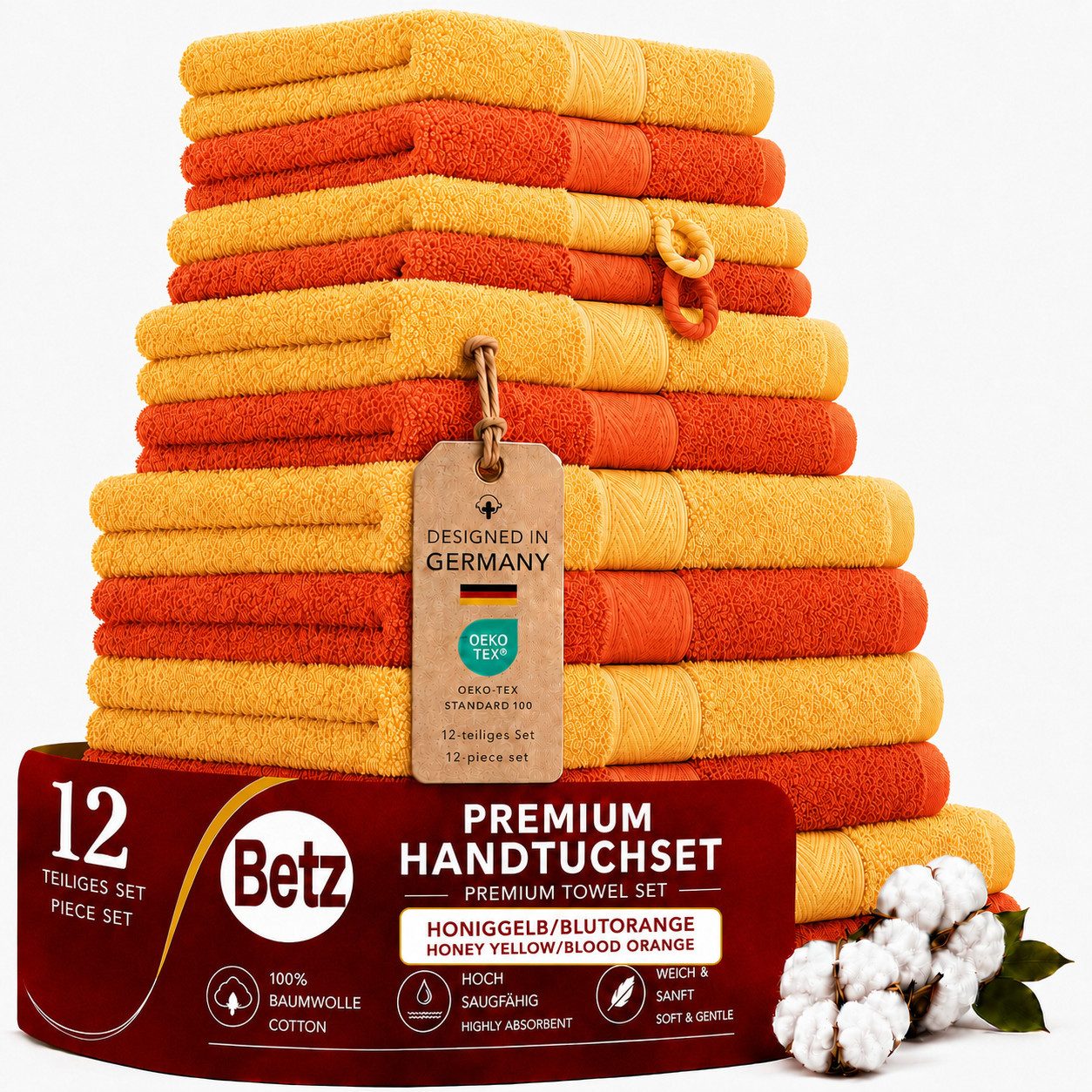 Betz Handtücher Premium Handtuch-Set 12-tlg. Duschtücher, Handtücher, Gästetücher, Baumwolle (Set, 12-St)