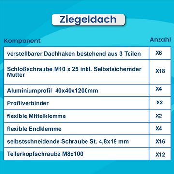 SOLAR-HOOK etm Solaranlage 1000W Balkonkraftwerk Komplettset inkl. 500W Solarmodule, Ziegeldach PV-Montage, 10M Schuckostecker und Neu Generation Deye 800W WIFI Wechselrichter mit Relais