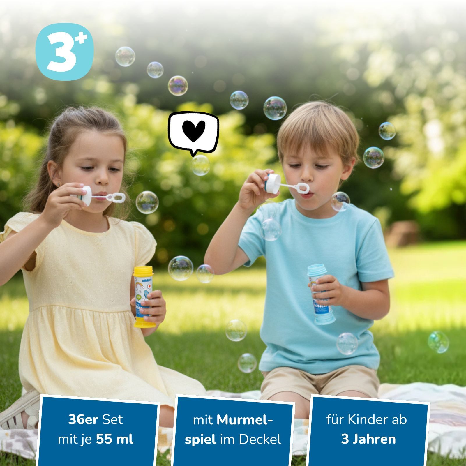 alldoro Seifenblasenstab 36er Seifenblasen-Set, Seifenblasenstäbe mit Murmelspiel im Deckel, Bubbles für Party, Kindergeburtstag, Hochzeit & Mitgebsel ab 3 Jahren