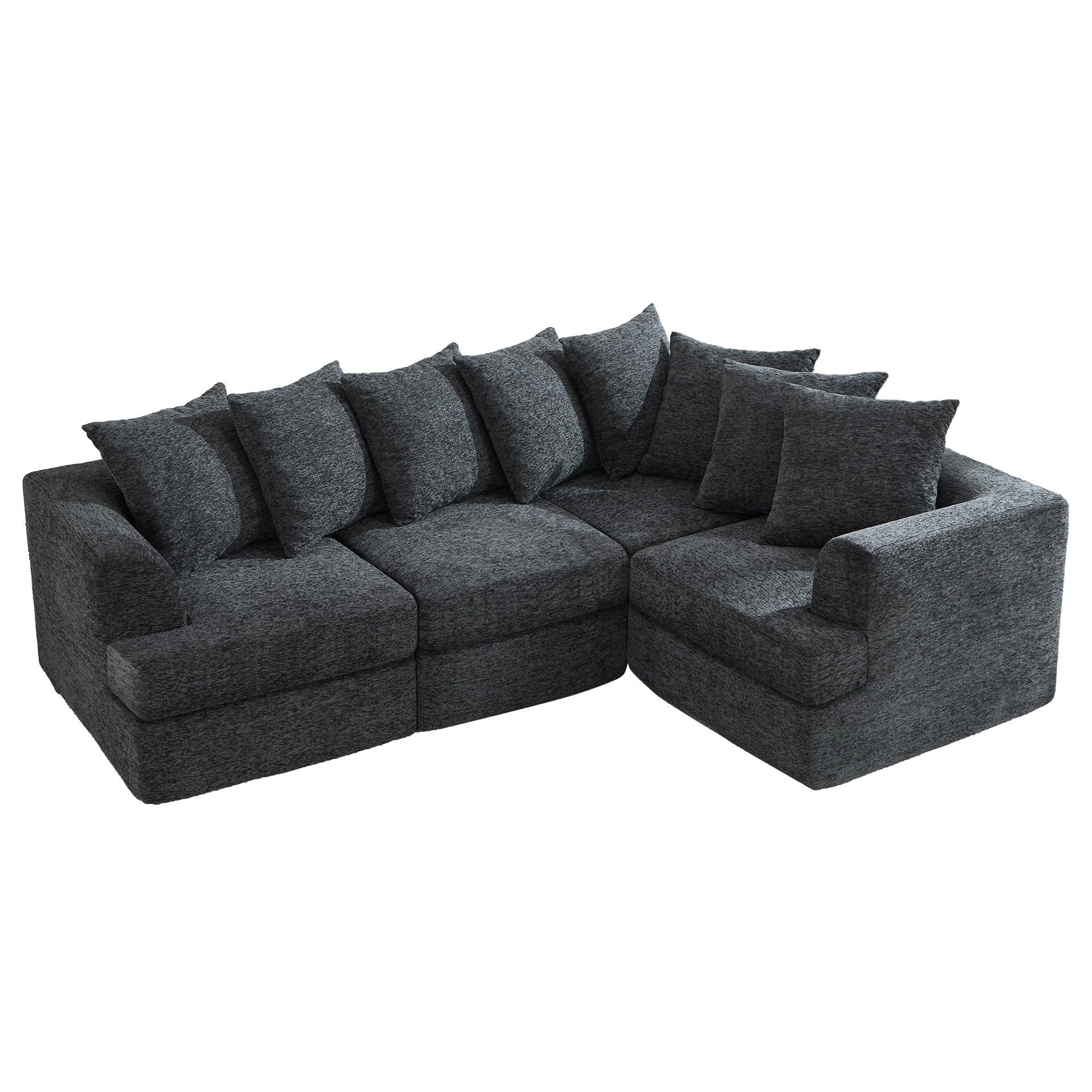 AMERLIFE Ecksofa Modulares Sofa Dunkelgrau, Chenille-Stoff, werkzeuglos montierbar, als links/rechts Ecksofa, 3-Sitzer oder 4 Einzelsitze, 226x161cm