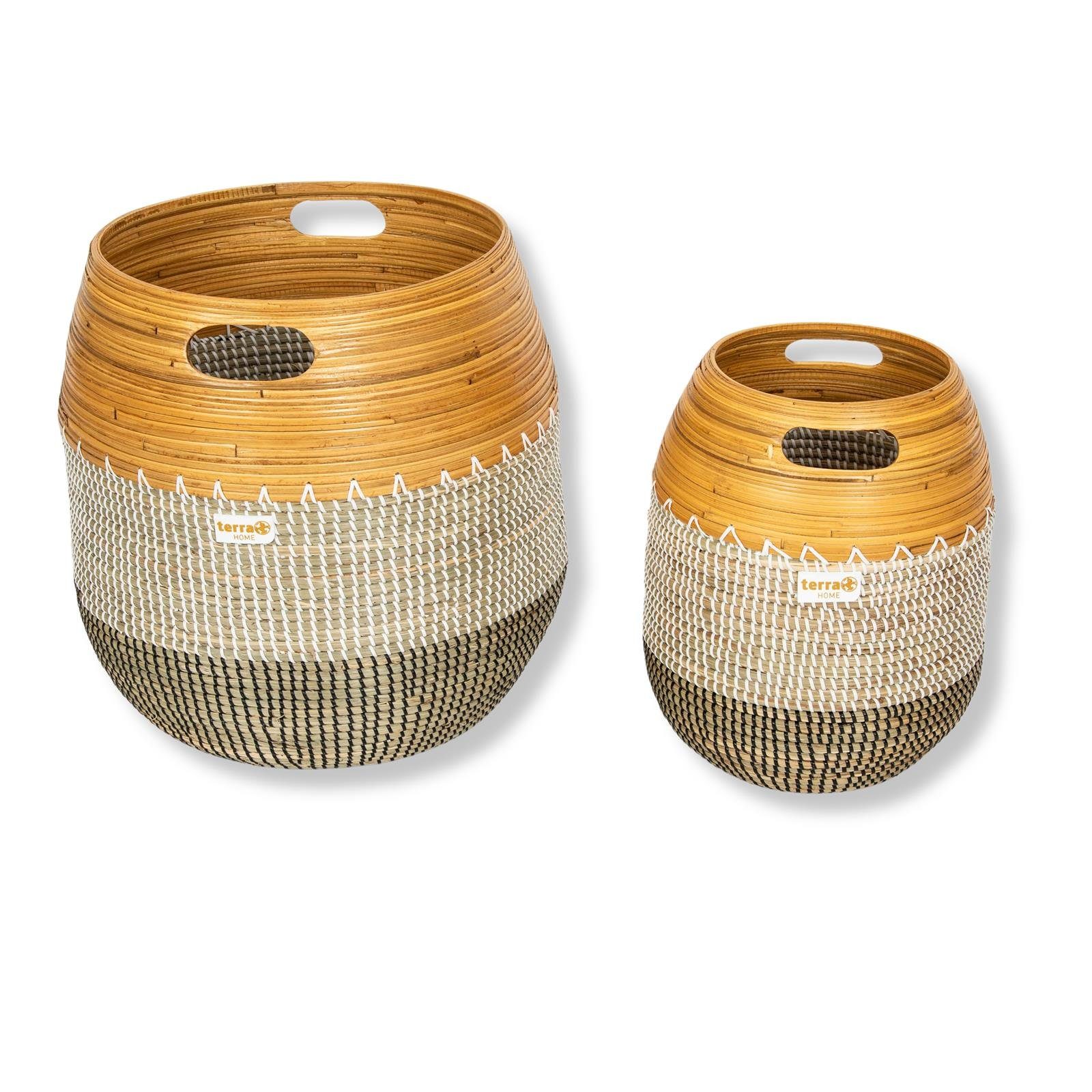 Aufbewahrungskorb Terra Home Korb Set Seegras Bambus Ø35 und Ø20 schwarz weiß natur