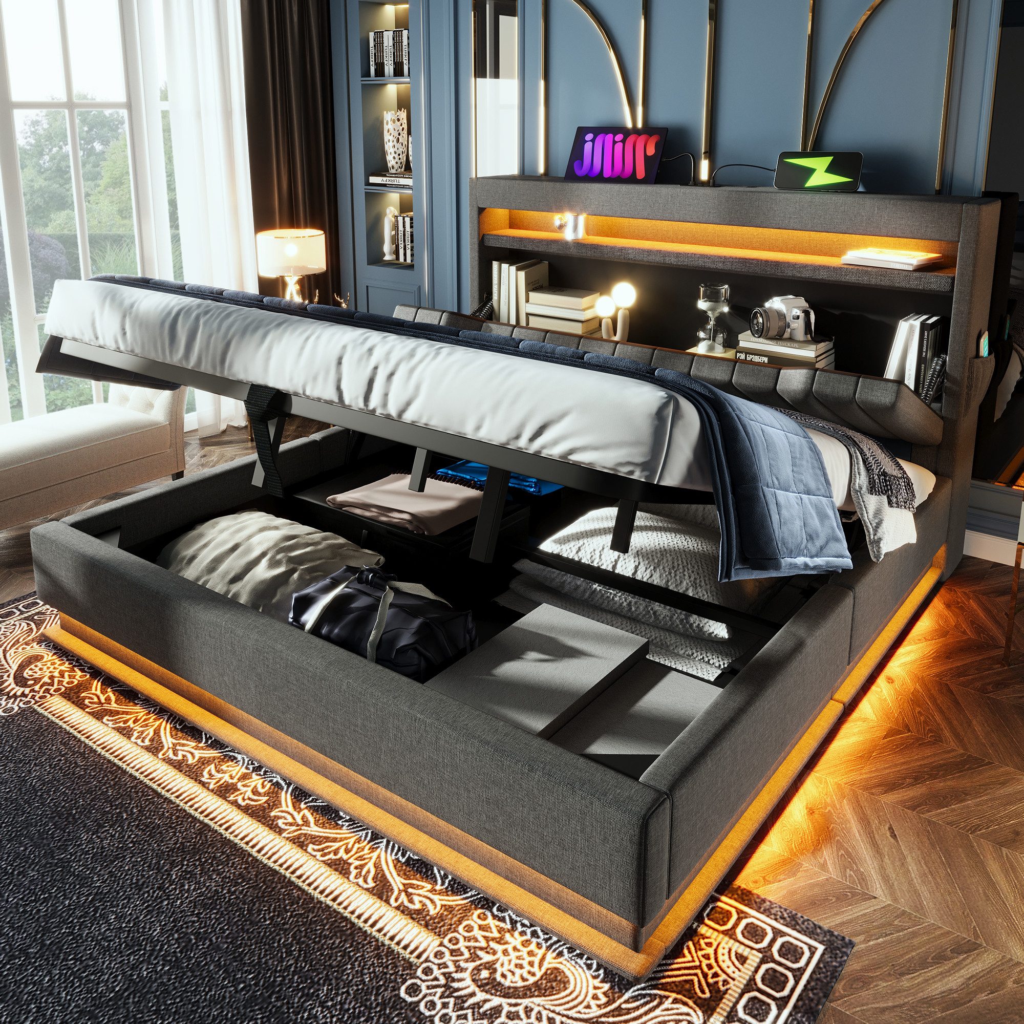 REDOM Polsterbett Bequeme Betten mit Stauraum und LED-Beleuchtung (Struraum günstig online kaufen