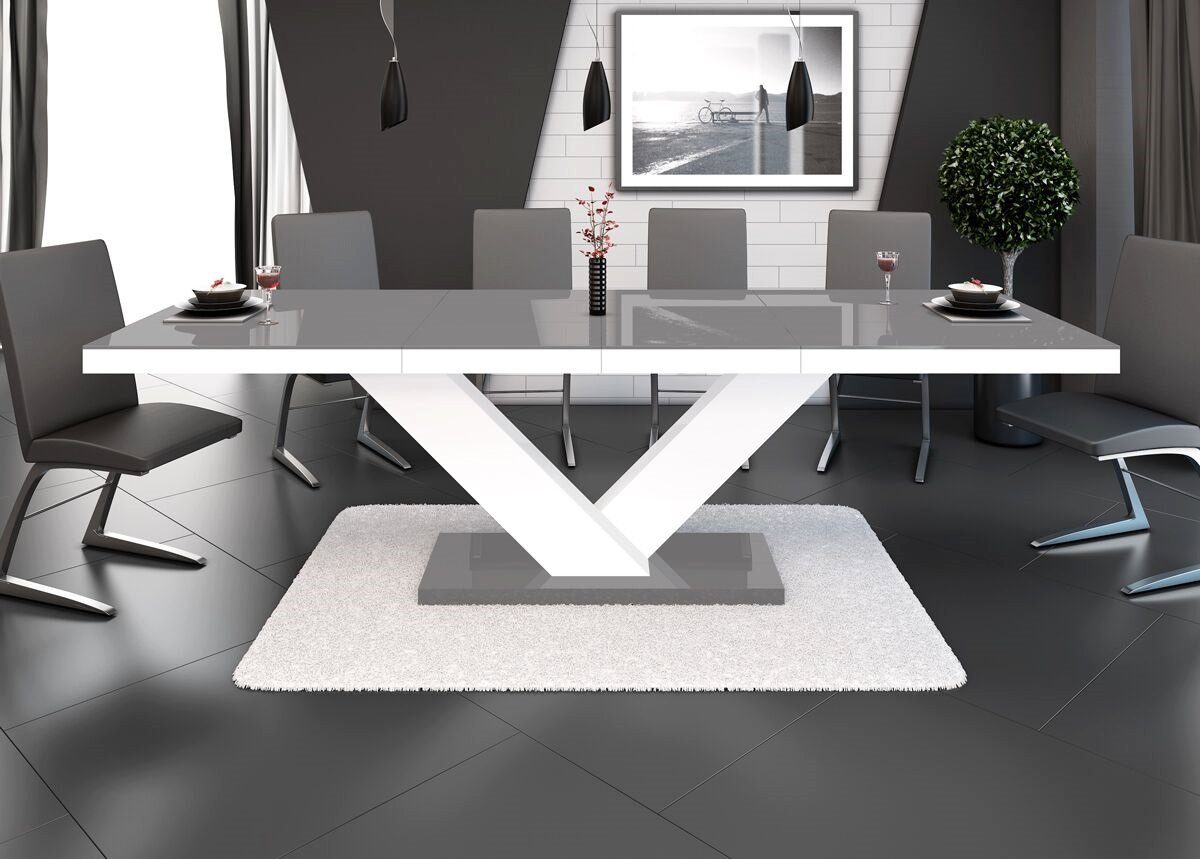 designimpex Esstisch Design Tisch HE-999 Grau / Weiß Hochglanz ausziehbar 160 bis 256 cm