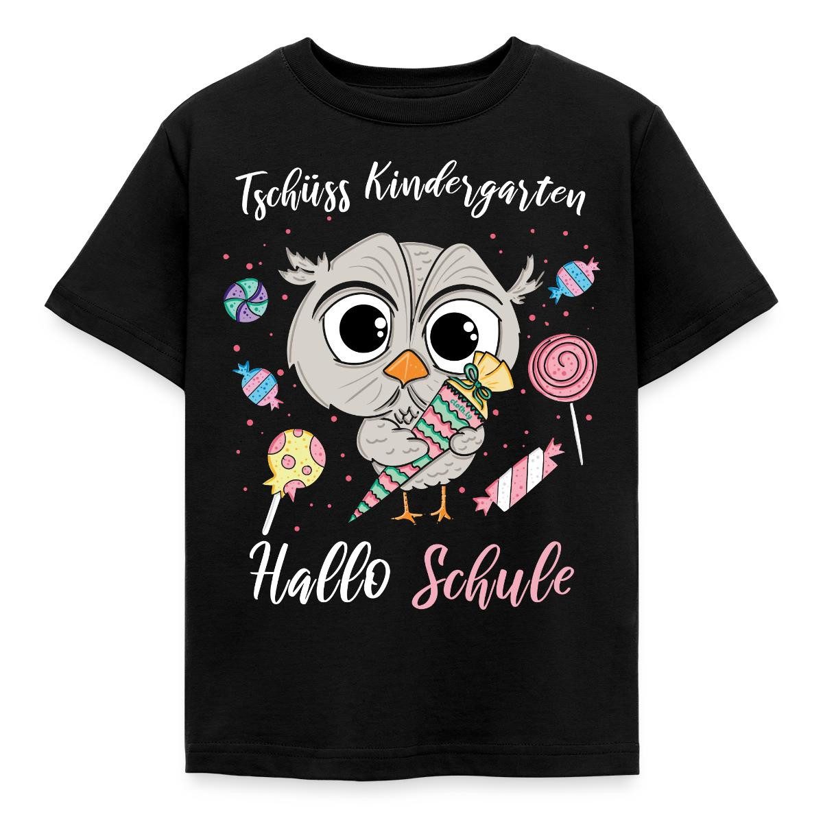 T-Shirt Tschüss Kindergarten Hallo Schule Eule Kinder T-Shirt