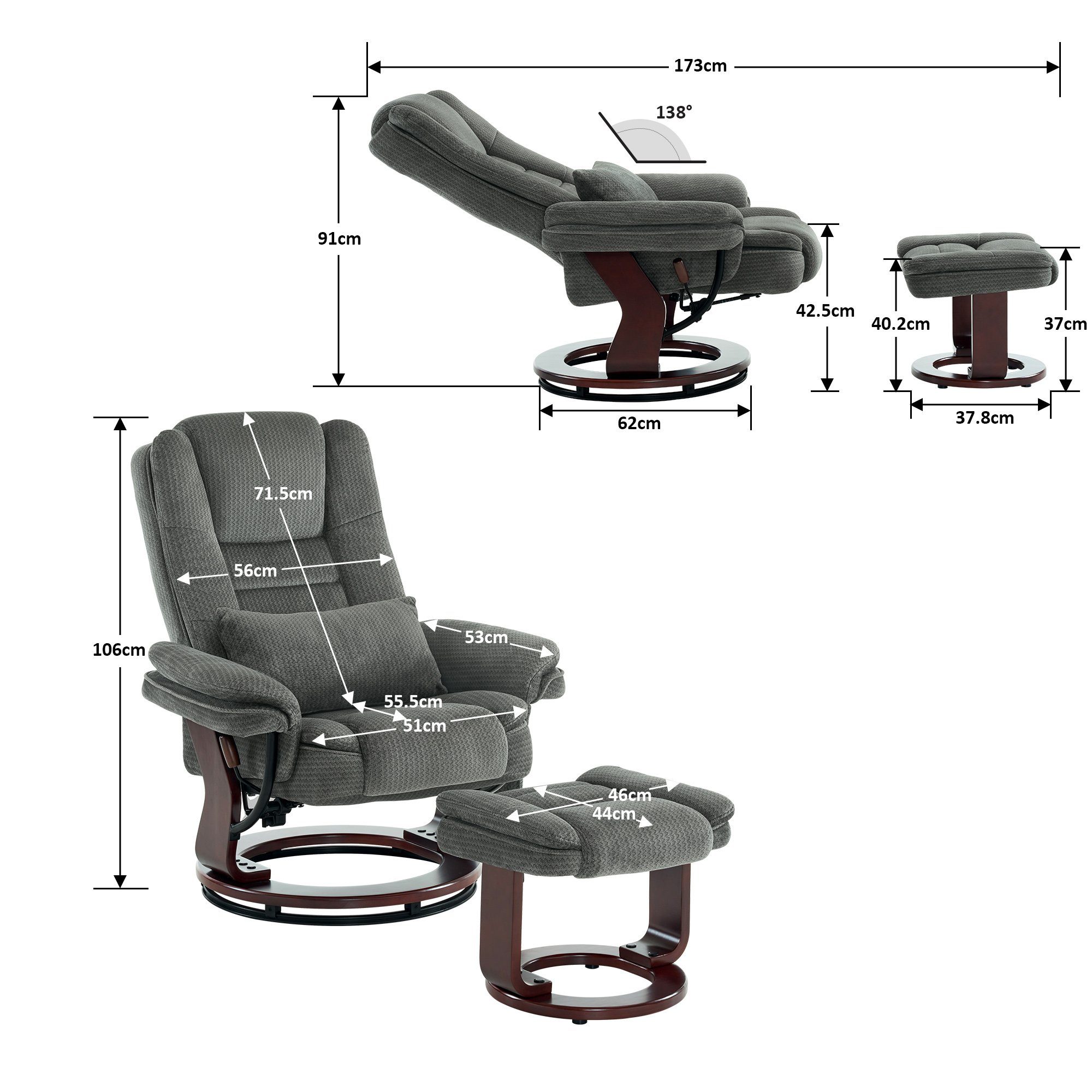 MCombo Relaxsessel 360°Drehbarer Fernsehsessel mit Hocker TV-Sessel 9099 (Relaxsessel mit Hocker), mit Relaxfunktion – Bild 5 von 5