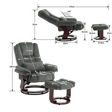 MCombo Relaxsessel 360°Drehbarer Fernsehsessel mit Hocker TV-Sessel 9099, bis 120 Kg Belastbarer, mit Seitentasche, mit Kissen, mit Liegefunktion