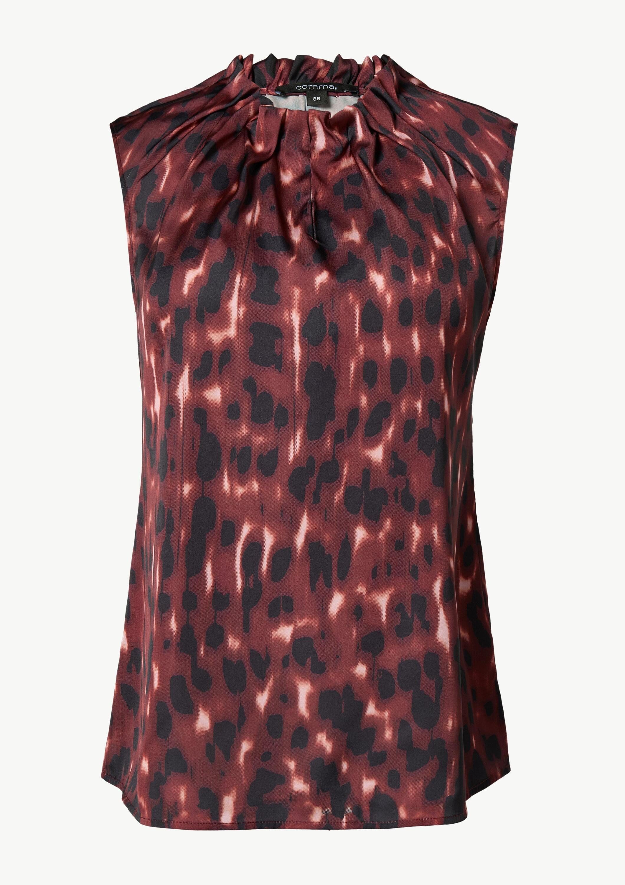 comma Blusentop Bluse Satinbluse mit Raffung