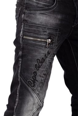Cipo & Baxx 5-Pocket-Jeans BA-CD296 Jeans Hose mit Schriftzügen und zusätlich in Orange mit Seitentaschen