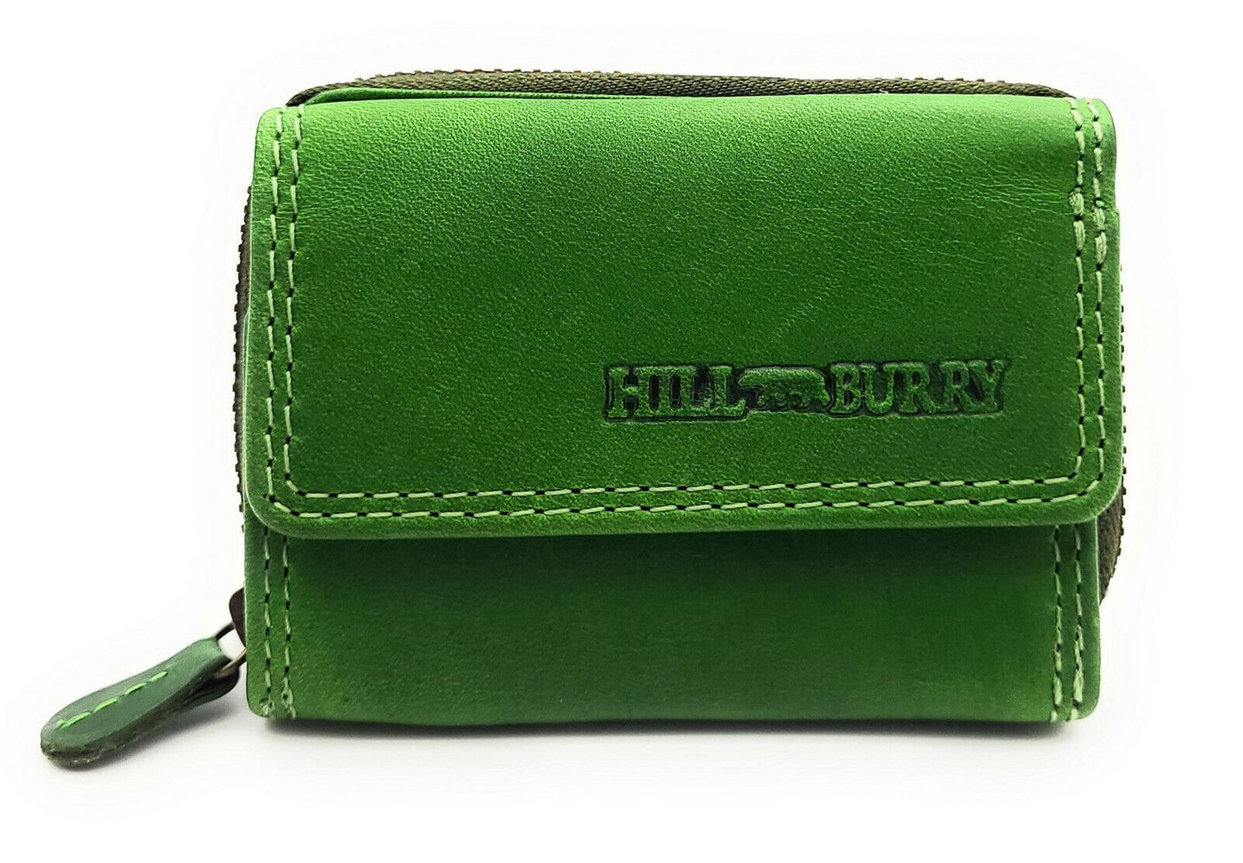 Hill Burry Mini Geldbörse kleines echt Leder Damen Portemonnaie mit RFID Schutz, Damen Geldbeutel für Urlaub, Reise, Alltag, grün