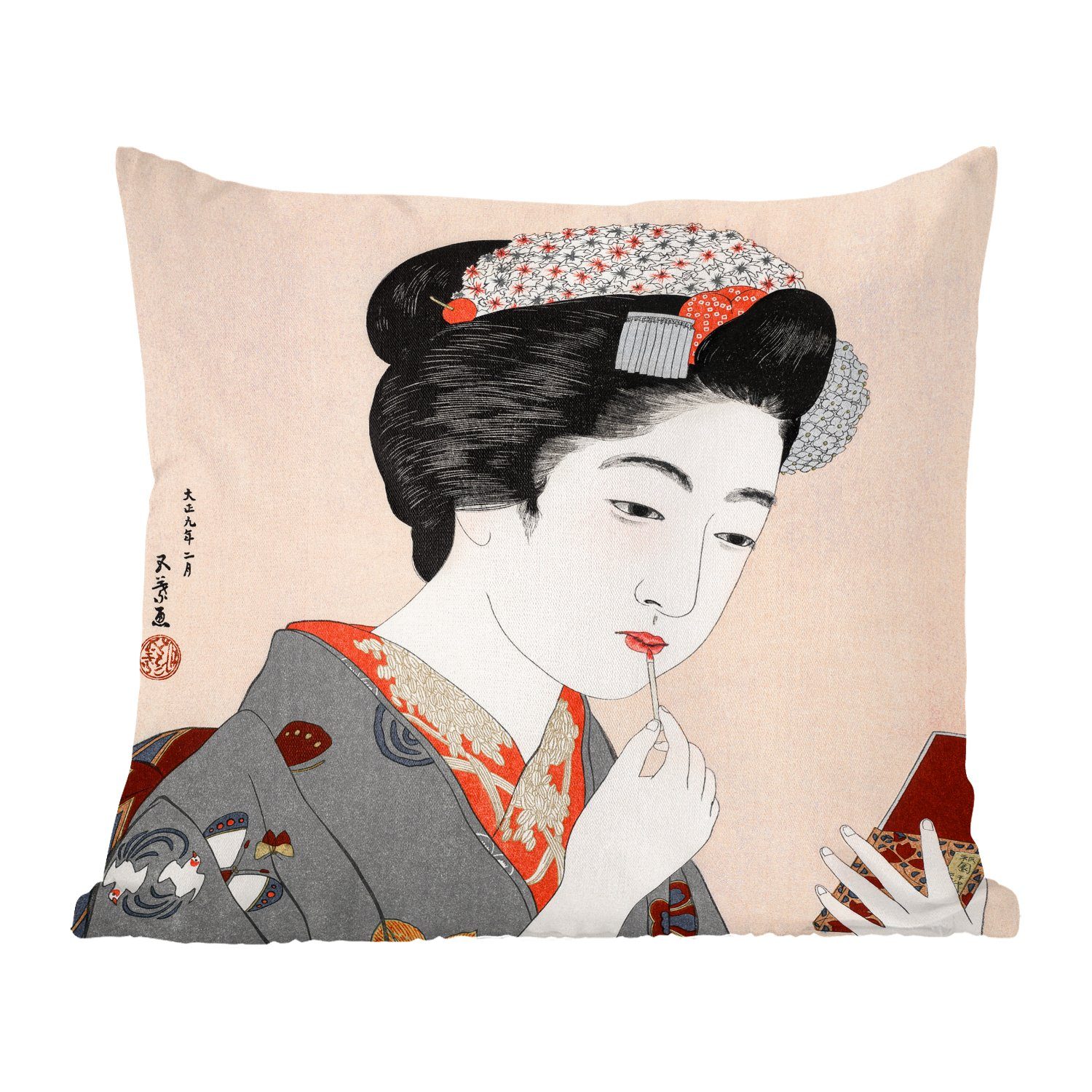 MuchoWow Dekokissen Frau - Schminke - Japan - Vintage, Zierkissen mit Füllung für Wohzimmer, Schlafzimmer, Deko, Sofakissen