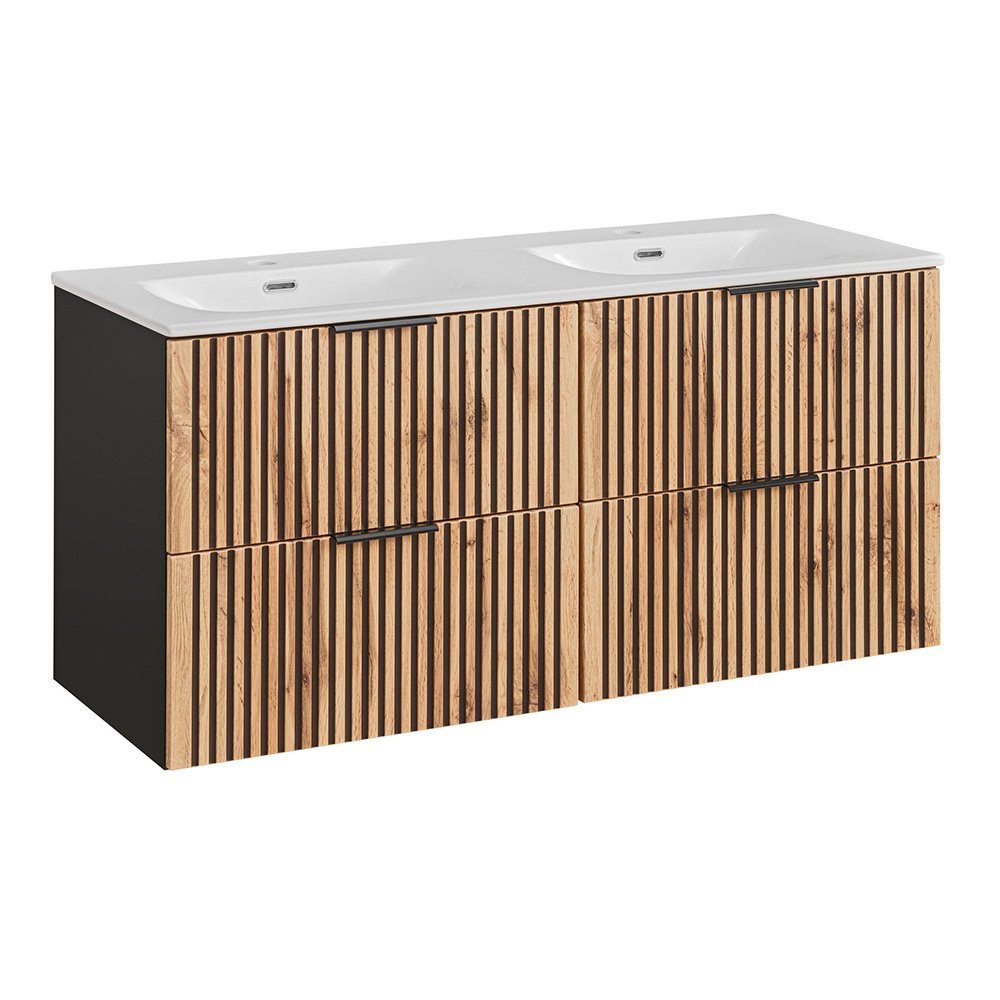 Lomadox Waschtisch XANTEN-56, 120 cm in anthrazit mit Eiche Nb. schwarz ger günstig online kaufen