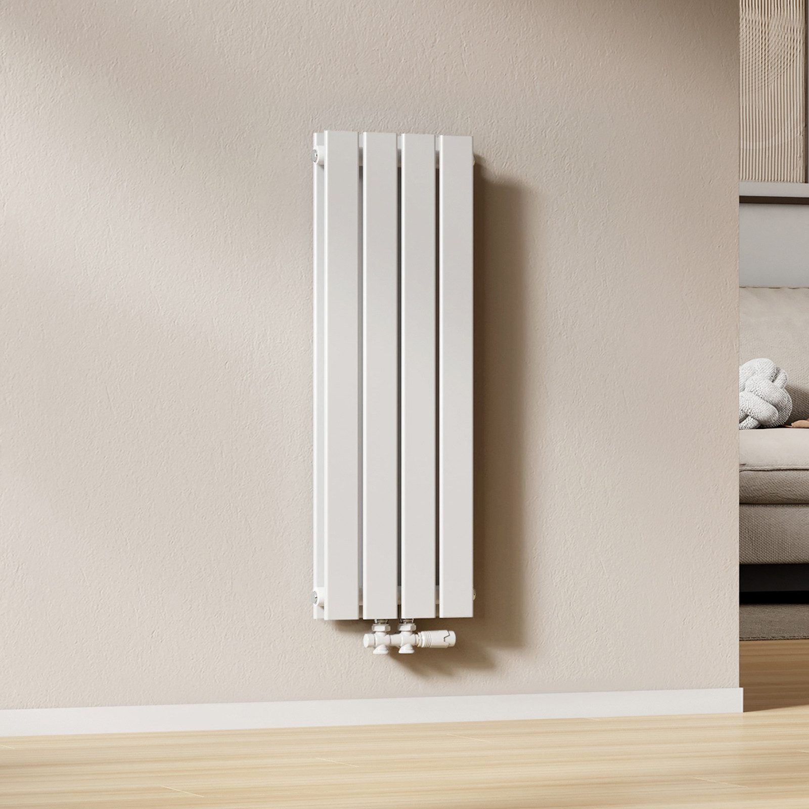 EMKE Heizkörper Anthrazit/Weiß Doppellagig Flach Design Paneelheizkörper Breite: 30cm, Vertikal, Mittelanschluss 559W für 6qm Raum