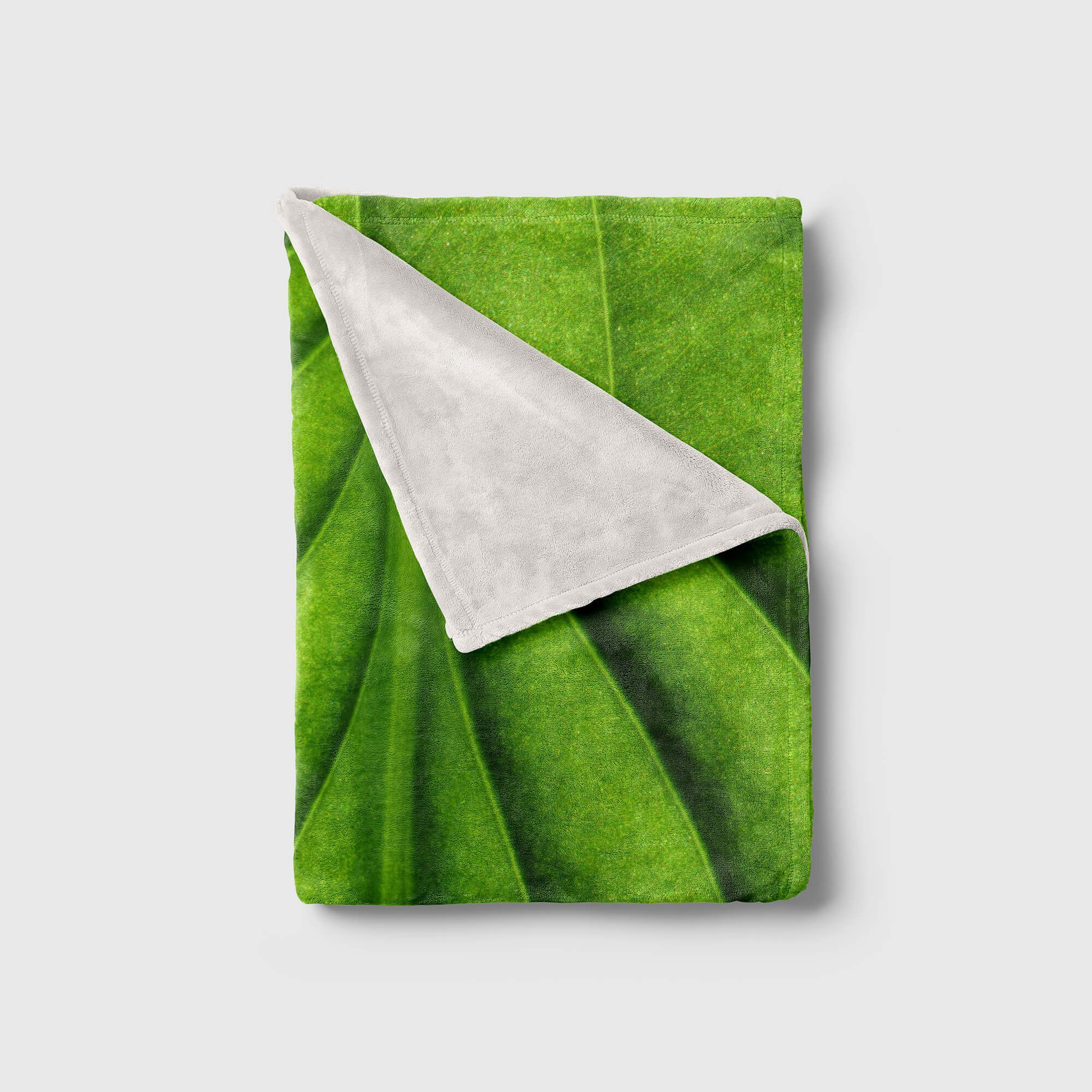 Sinus Art Handtücher Grünes Kuscheldecke (1-St), Blatt Nahau, Fotomotiv Handtuch Strandhandtuch Handtuch mit Saunatuch Baumwolle-Polyester-Mix
