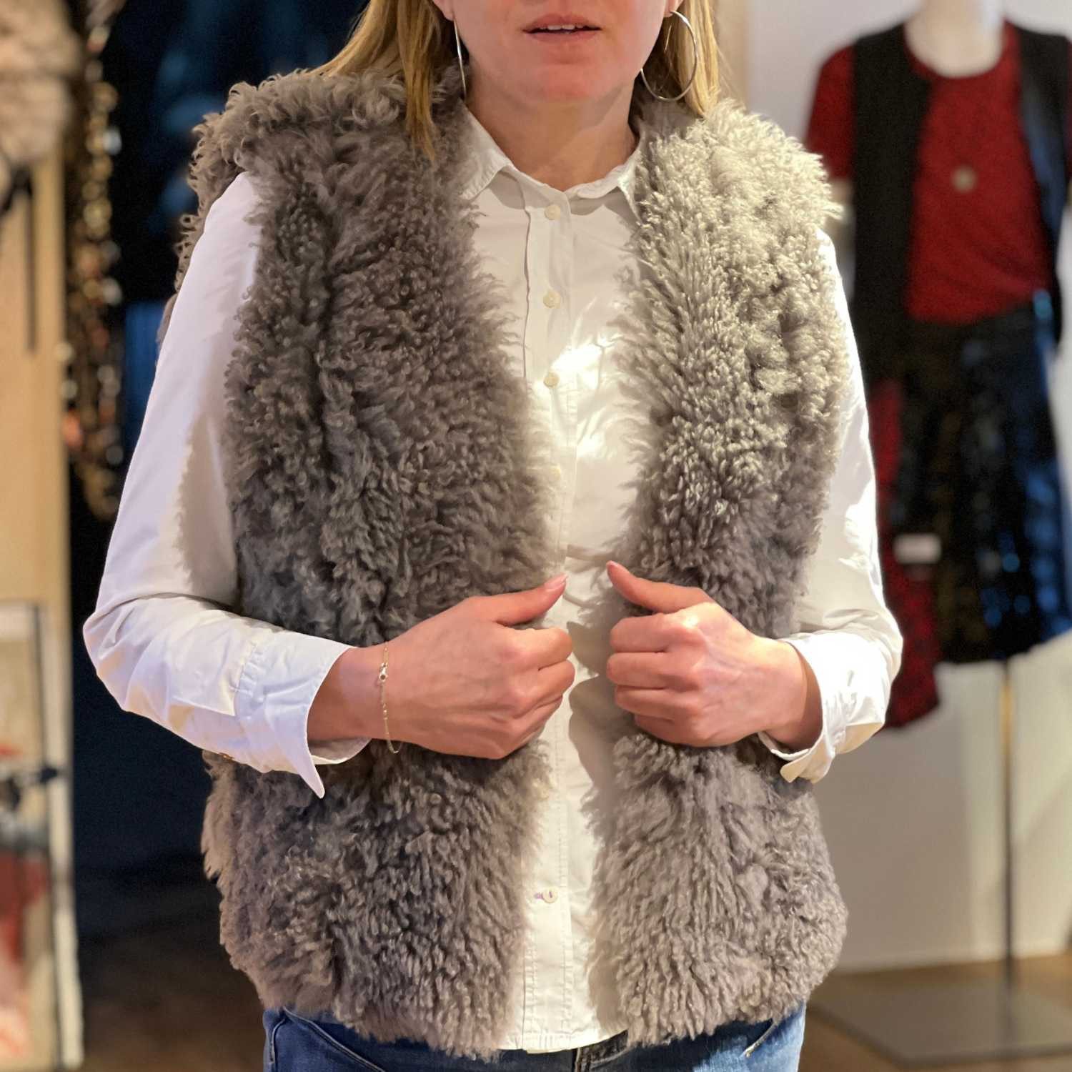 von hohenstein Fellweste Fell Weste Winni Lammfell curly grau supersoft kuschelig weich und warm