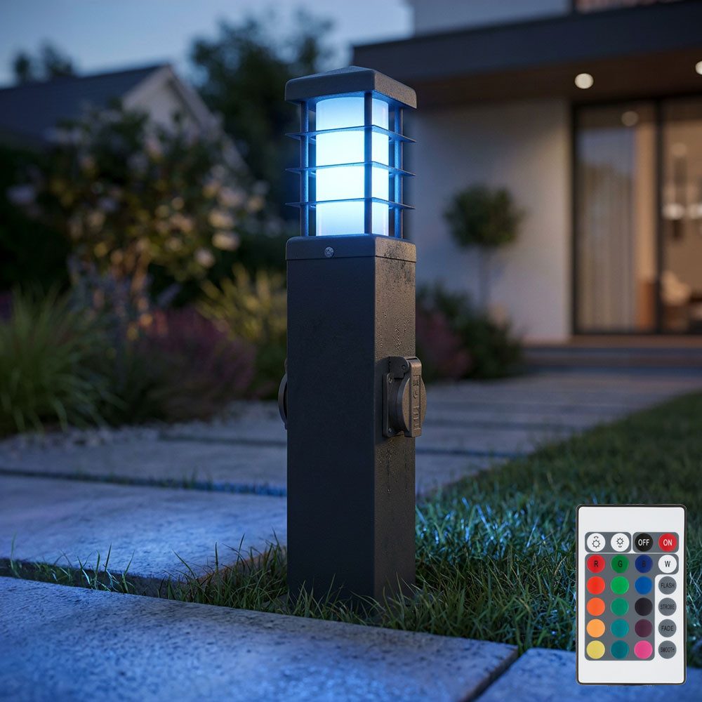V-TAC LED Außen-Stehlampe, Leuchtmittel inklusive, Farbwechsel, Warmweiß, Außenstehlampe Sockellampe Steckdosen LED dimmbar Fernbedienung