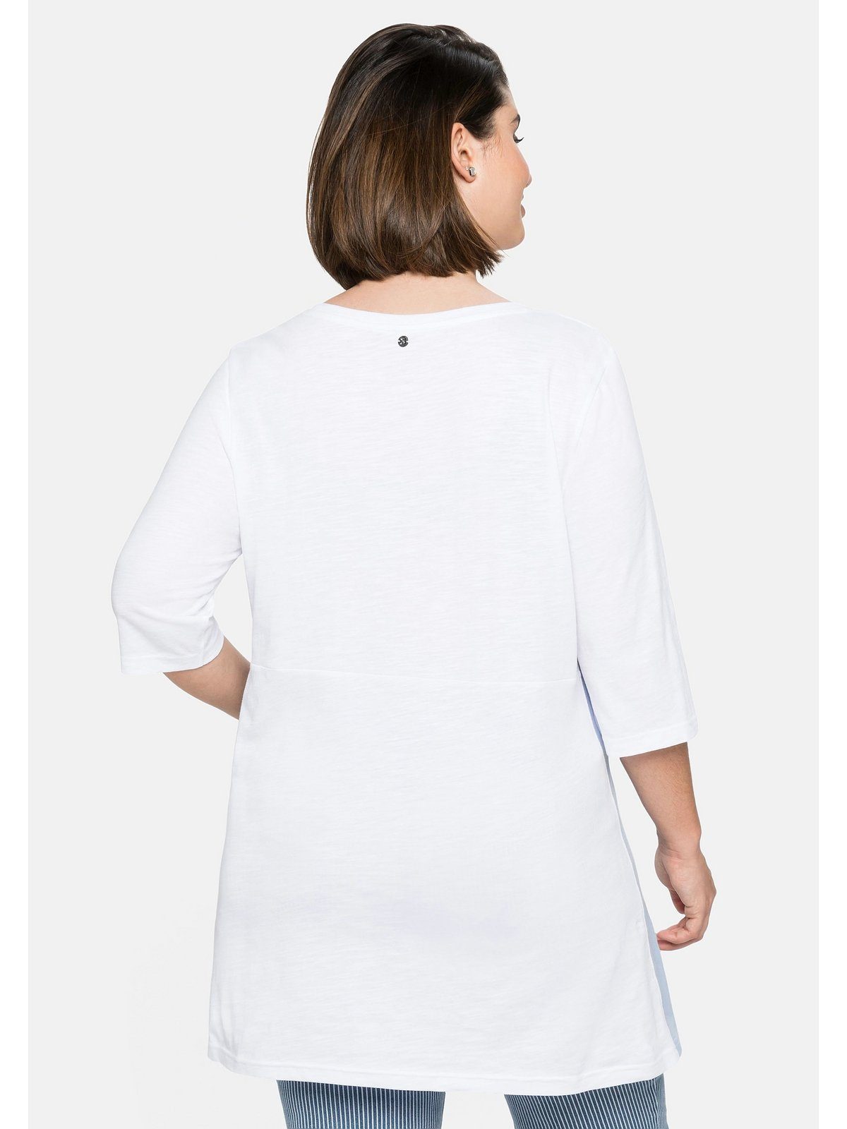 Form, ausgestellter Größen Longshirt Sheego in mit Große weiß Kontrasteinsätzen
