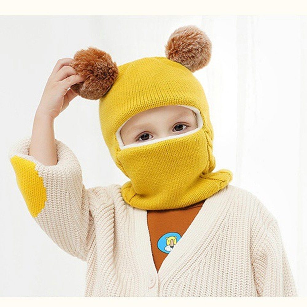 XDeer Strickmütze Kinder Wintermütze Mädchen Jungen Warm Strickmütze, Strickmütze baby Warme Mütze,Schlupfmütze Baby yellow