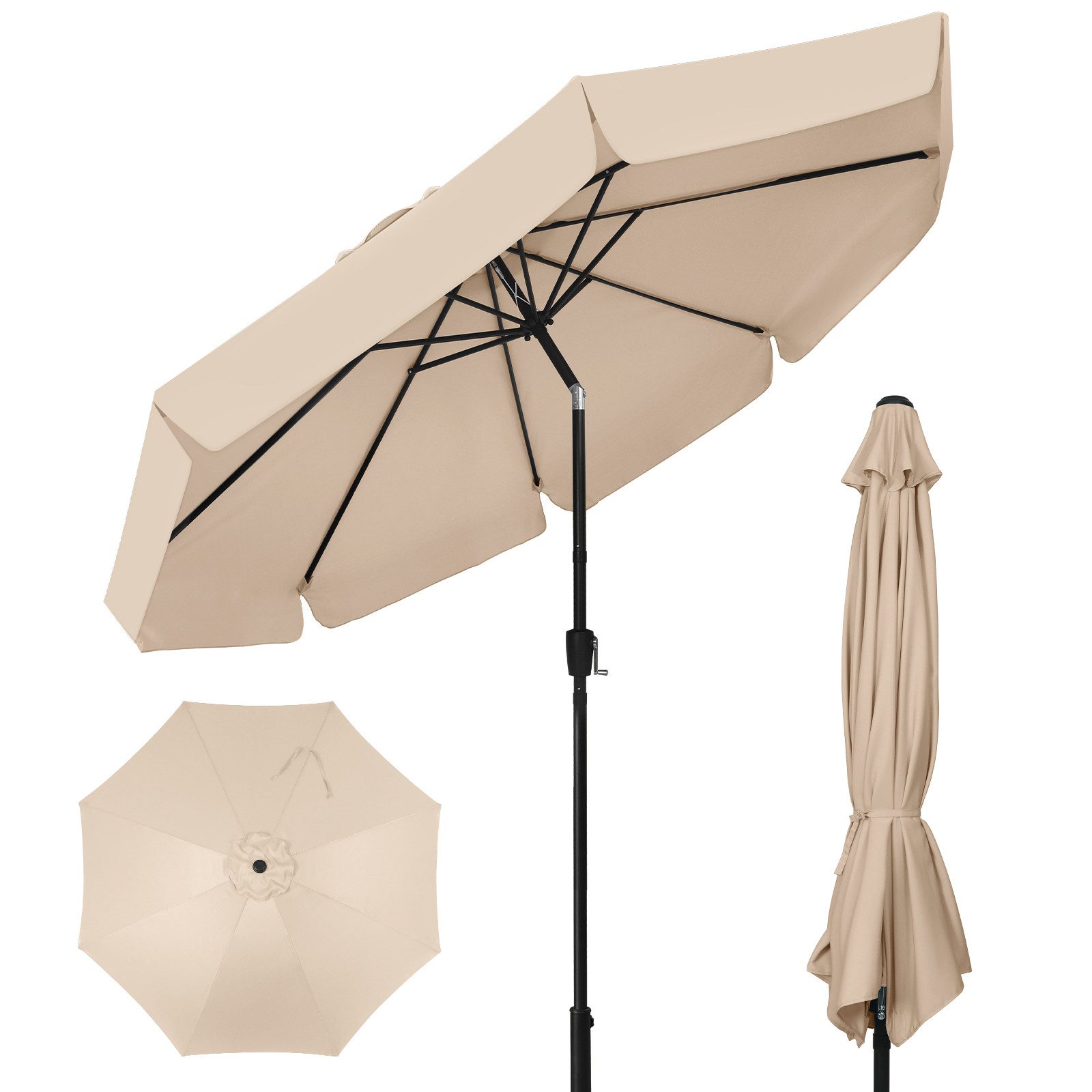Puluomis Sonnenschirm Balkonschirm Strandschirm Gartenschirm Neigbar UPF 30+ mit Kurbel, 8 Rippen Windbeständig bis 15km/h Ohne Schirmtänder