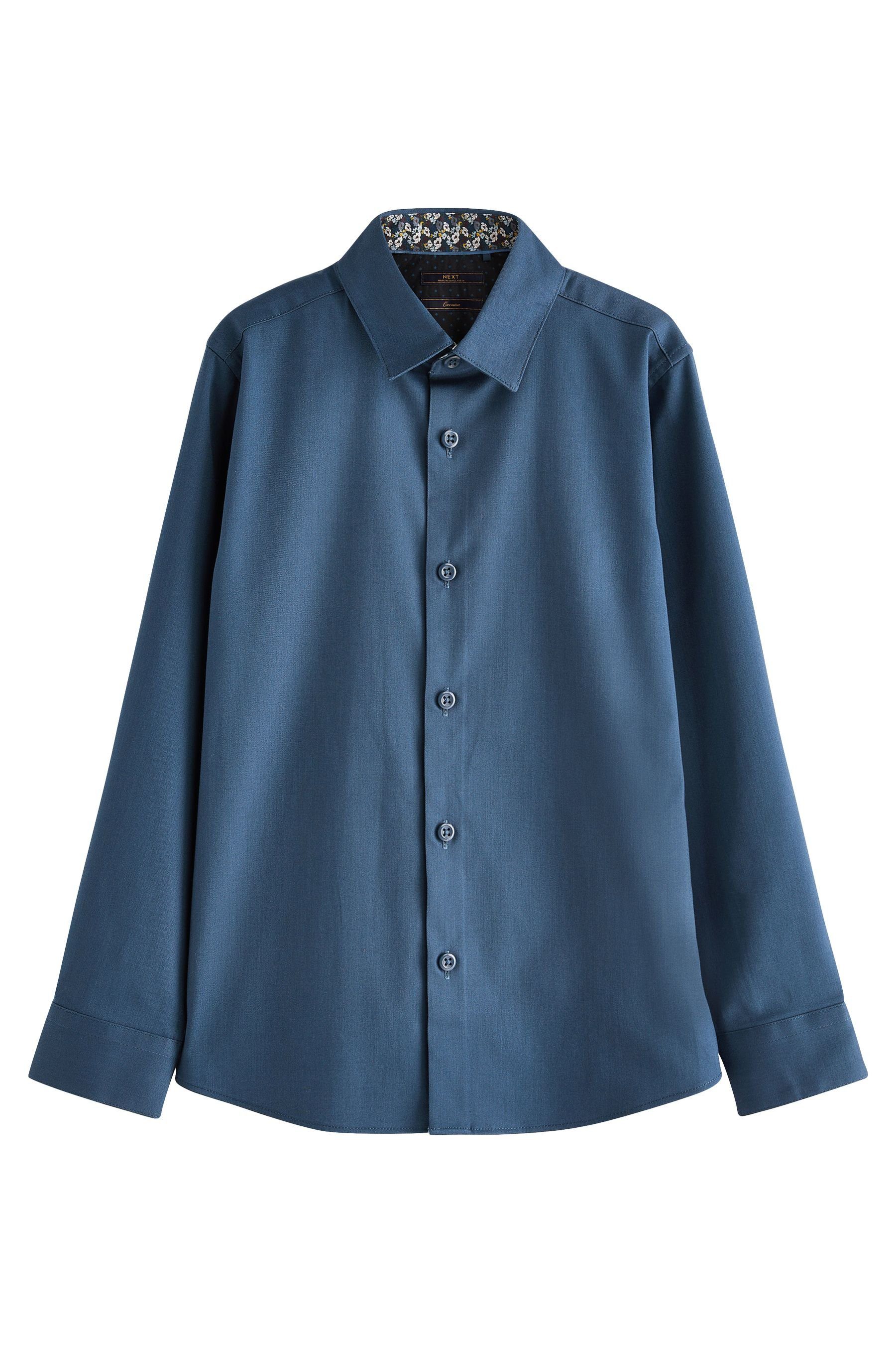 Next Langarmhemd Langarmhemd mit elegantem Besatz (1-tlg) Indigo Blue