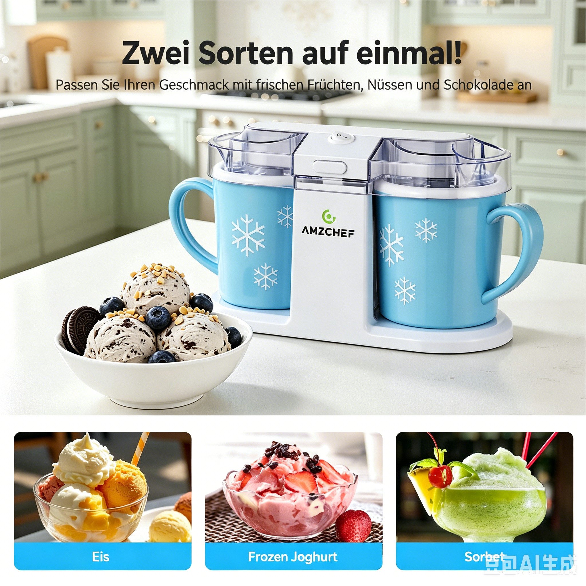 AMZCHEF Eismaschine CE-DBL50OT0B-SB, Eismaschine KÜCHENminis Eiscreme