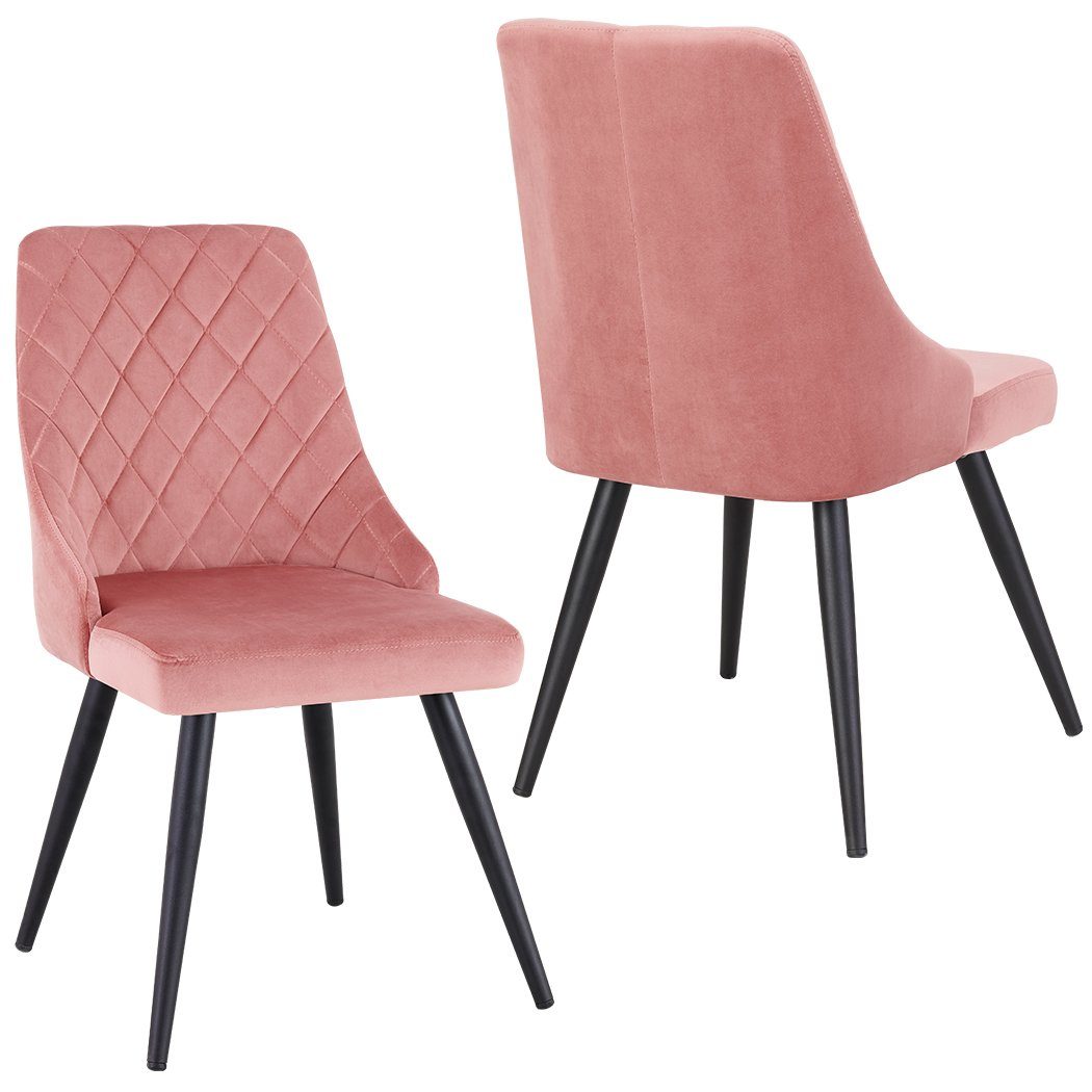 Samt Stuhl Retro 2er Esszimmerstuhl Metallbeine Esszimmerstuhl, Polsterstuhl Set Pink Stoff Duhome