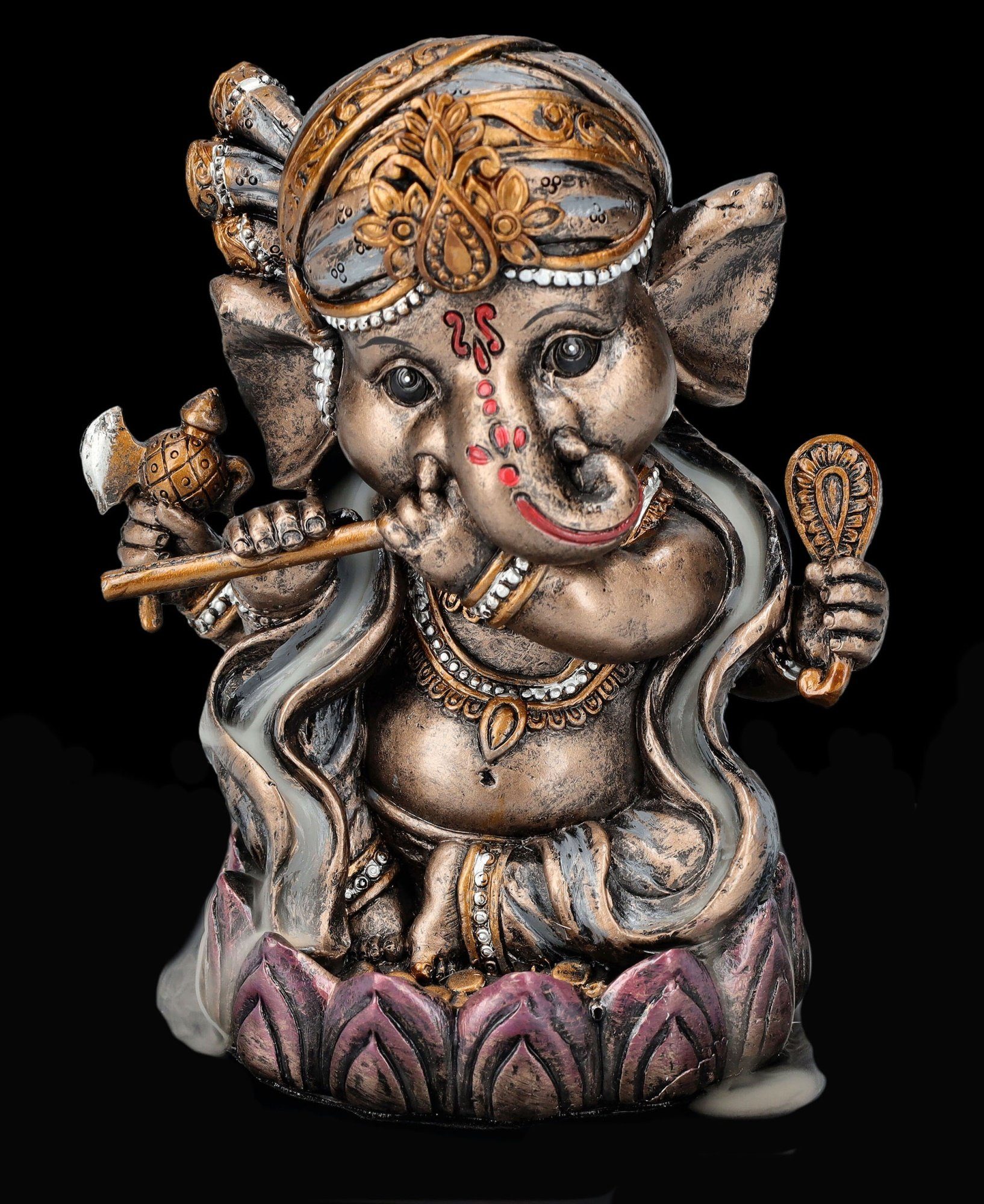 Figuren Shop GmbH Räuchermännchen Rückfluss-Räucherhalter - Musizierender Ganesha Hindu Gott Dekoration