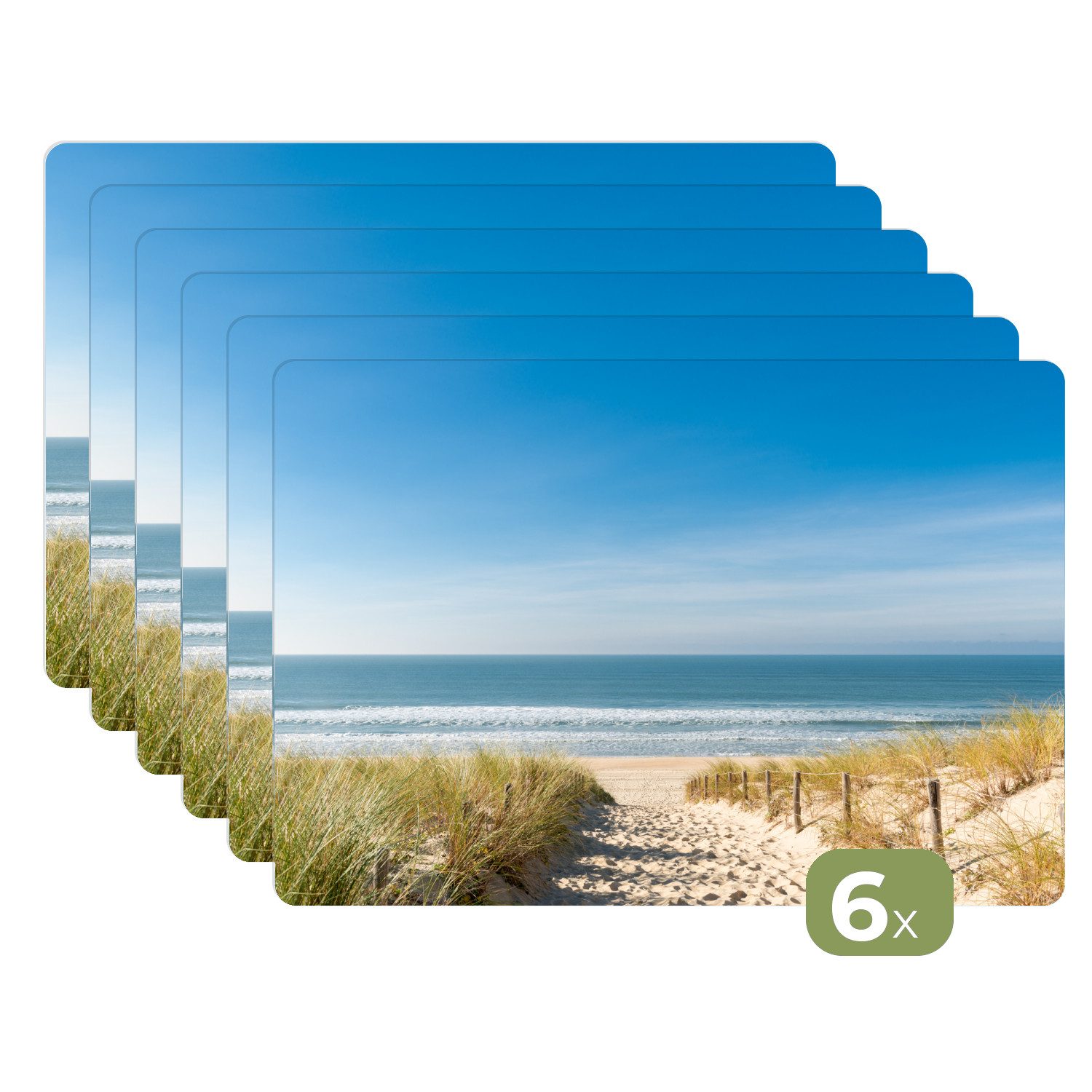 MuchoWow Platzset Strand - Meer - Düne - Sand - Sommer, (6-St), Platzsets, Tischset, Abwaschbar, Tischsets, Platzdeckchen