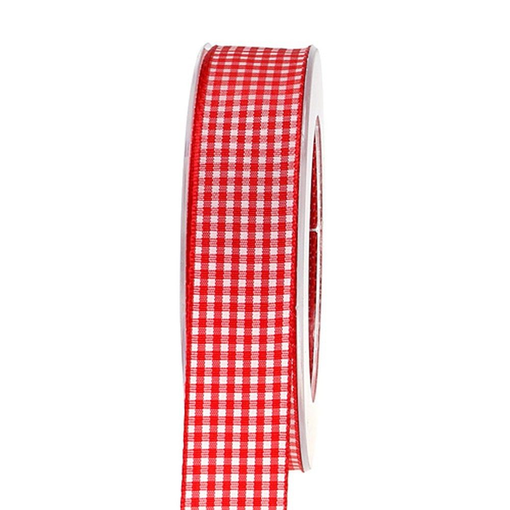 Dekoband Geschenkband Stoff Karo Rot-Weiß 25mm 20m, Dekoband für Weihnachten