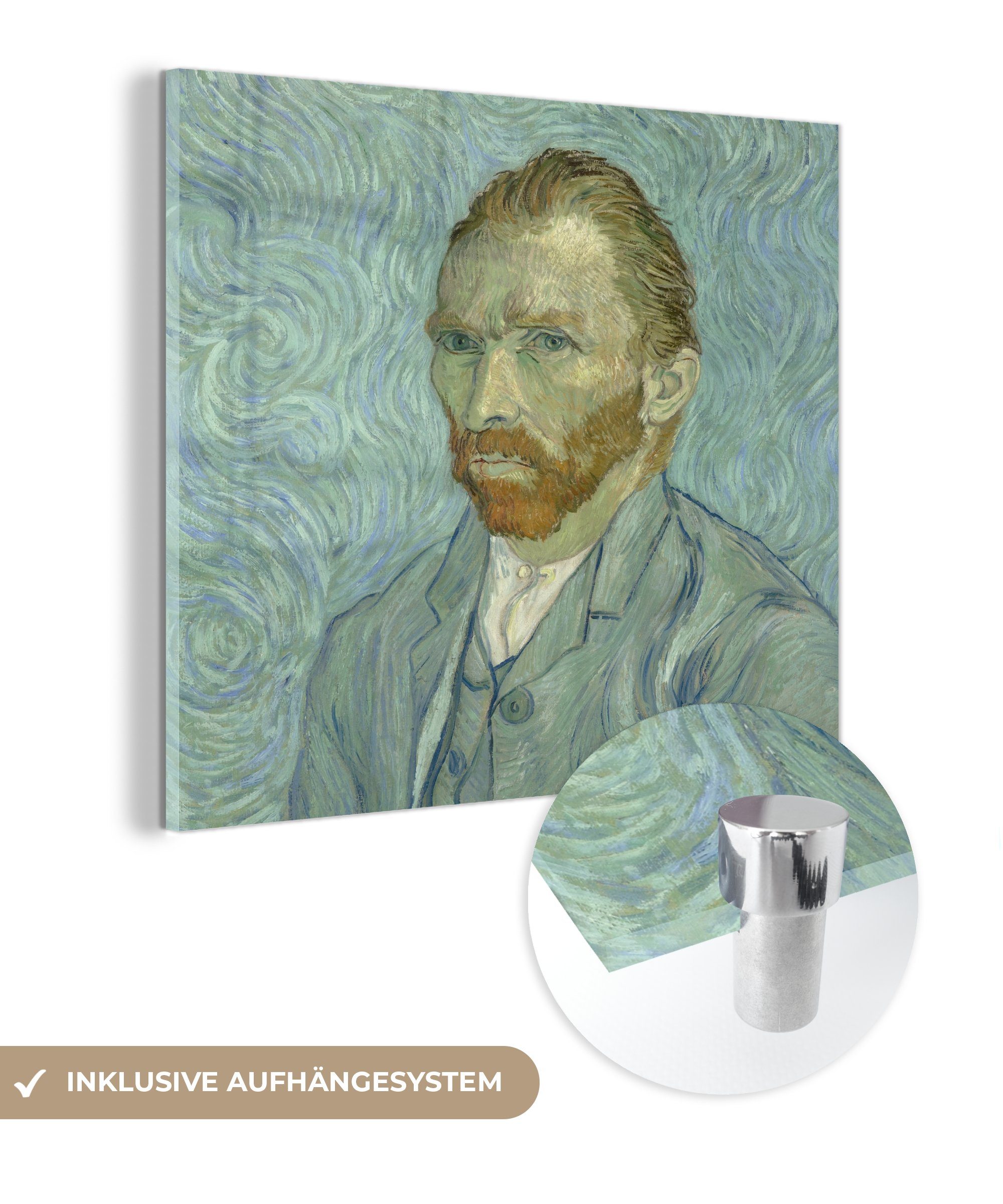 MuchoWow Acrylglasbild auf Selbstporträt Wanddekoration Glas - Vincent Bilder von - Gogh, Foto van Gemälde St), - Glas - auf Wandbild Glasbilder (1