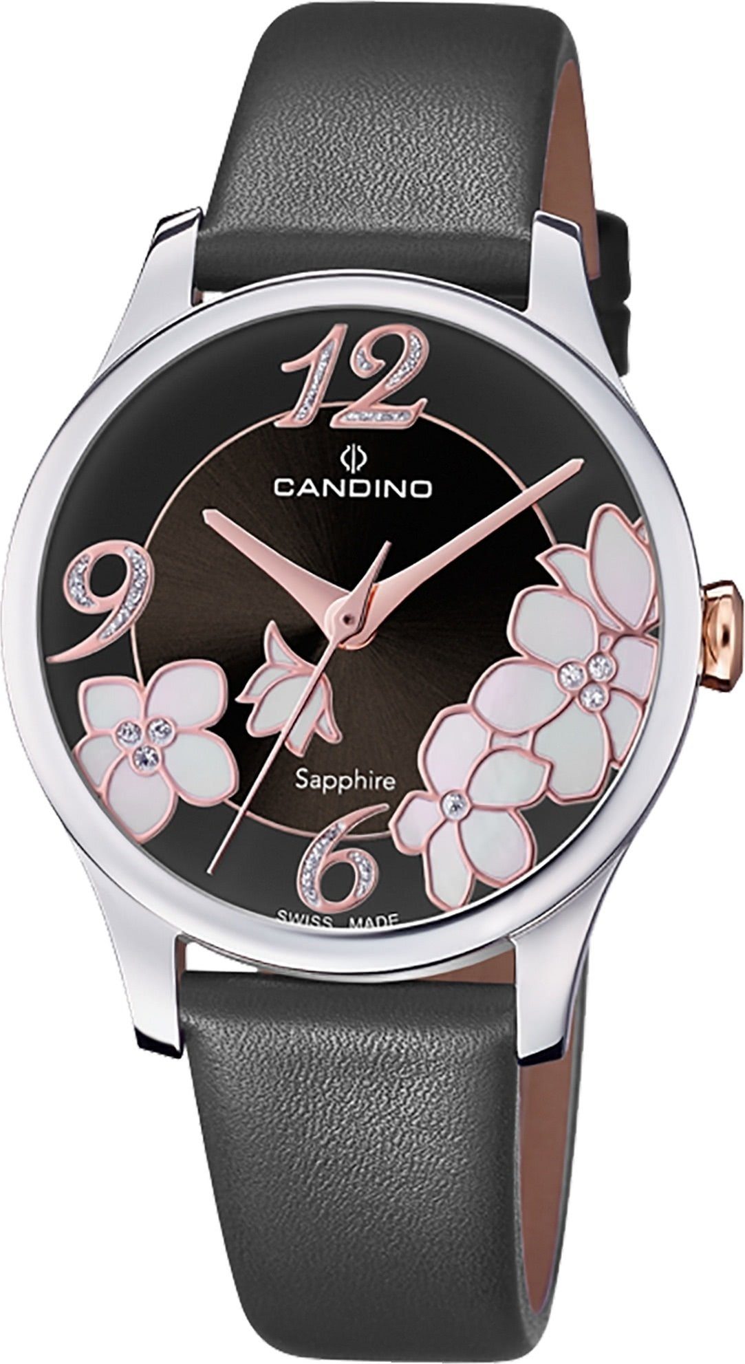 Candino Quarzuhr Candino Damen Armbanduhr Elegance, (Analoguhr), Damen Armbanduhr rund, Lederarmband schwarz, Fashion