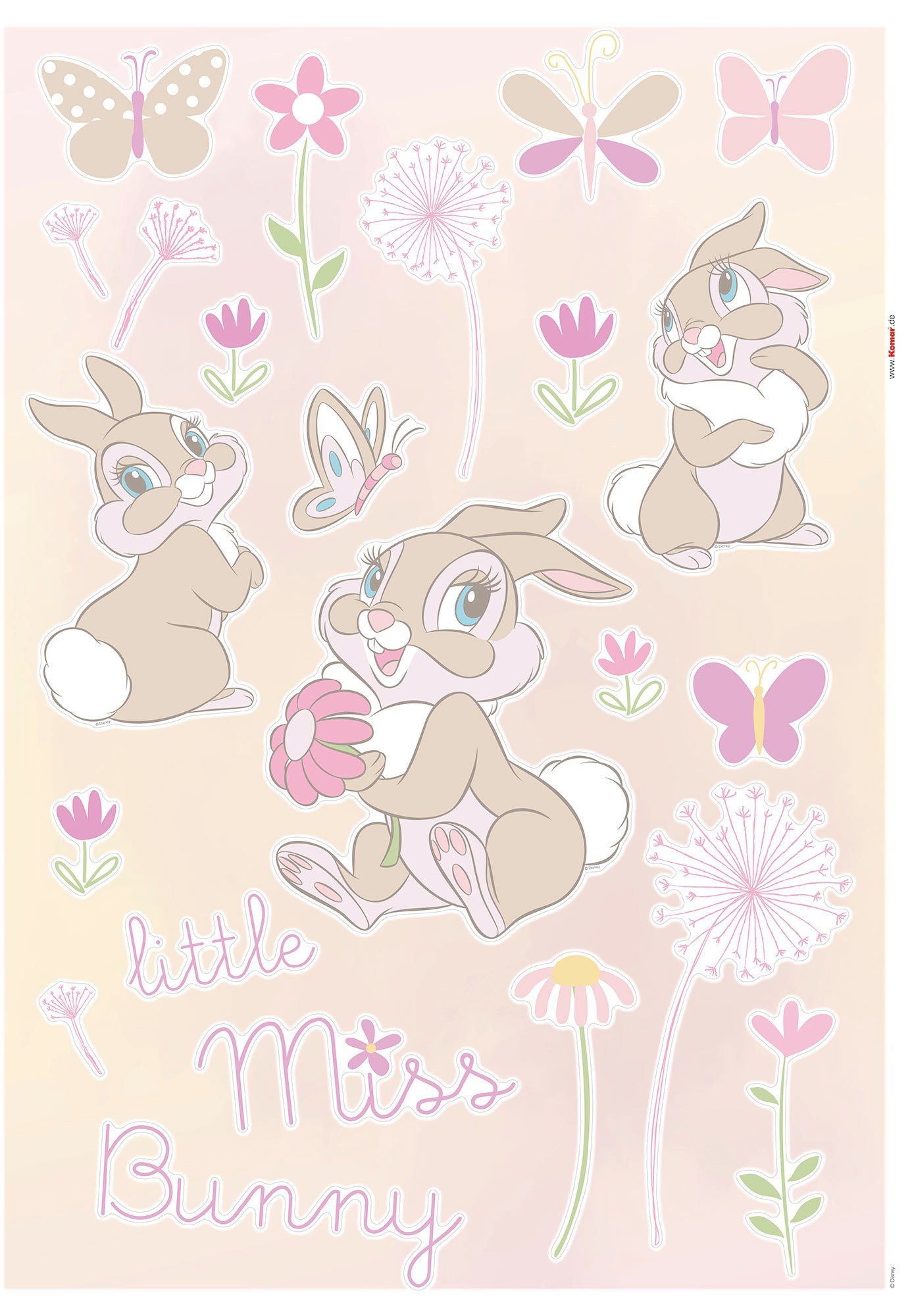 Komar Wandtattoo Little Miss Bunny (24 St), 50x70 cm (Breite x Höhe), selbstklebendes Wandtattoo | Kinderzimmer-Wandtattoos