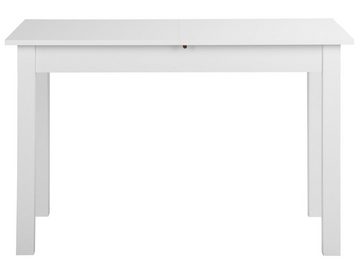 möbelando Esstisch Crawley, Moderner Esszimmertisch aus Spanplatte melaminharzbeschichtet in Weiß mit 1 Auszugsplatte. Breite 120 (160) cm, Höhe 76,5 cm, Tiefe 70 cm