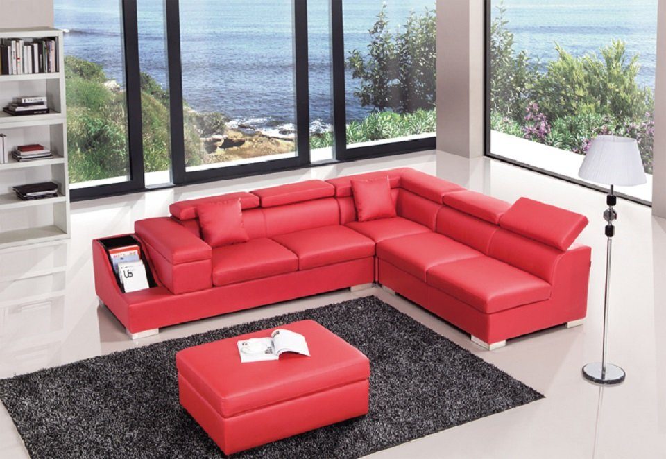 JVmoebel Ecksofa Ecksofa L Form Sofa Couch Polster Sofas Wohnlandschaft Ledersofa, Made in Europe Rot