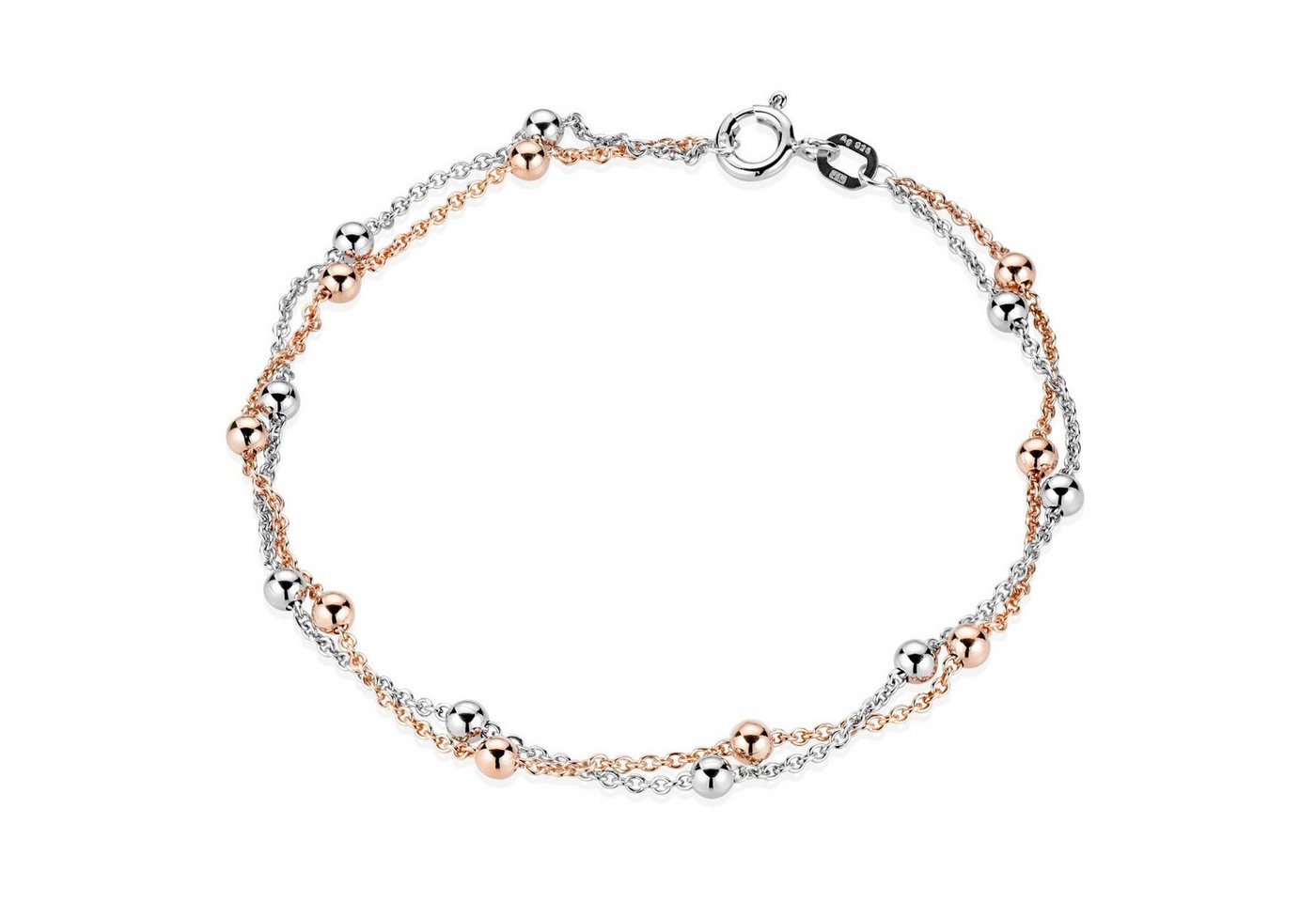 Materia Armkette Damen Kugeln Bicolor Rosegold SA-109, 925 Sterling Silber, rhodiniert, rosevergoldet