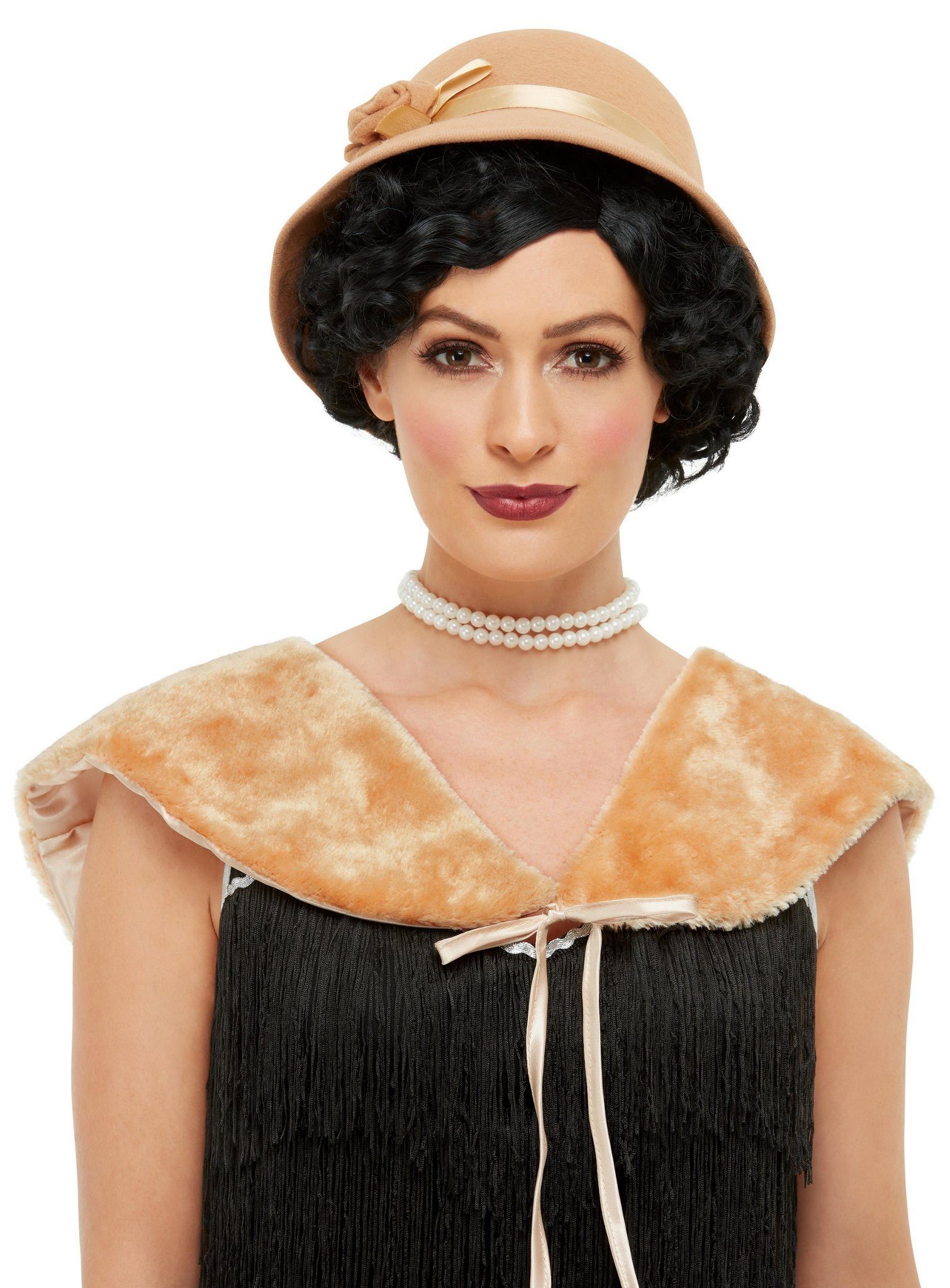 Smiffys Kostüm 20er Jahre Accessoire-Set creme, Glockenhut und Stola für die Zeitreise in die Goldenen 20er