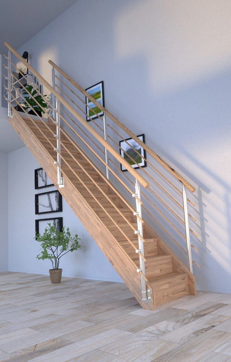 Starwood Raumspartreppe Holztreppe Mykonos Gerade-Eiche-Design Geländer