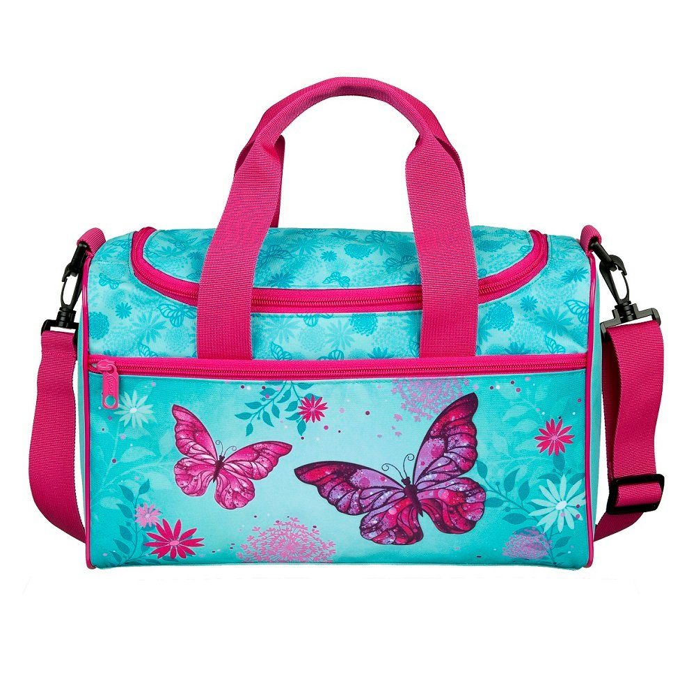 Familando Sporttasche Butterfly; Tasche Türkis mit Schmetterlinge Motiv, mit verstellbaren Schulterriemen
