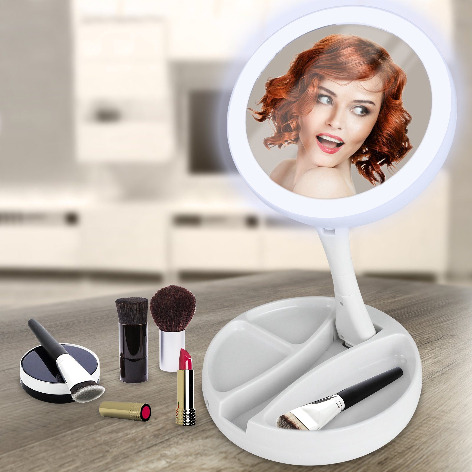 Licht,doppelseitiger,1-10 LED Vergrößerung DOPWii Kosmetikspiegel,mit Kosmetikspiegel fache