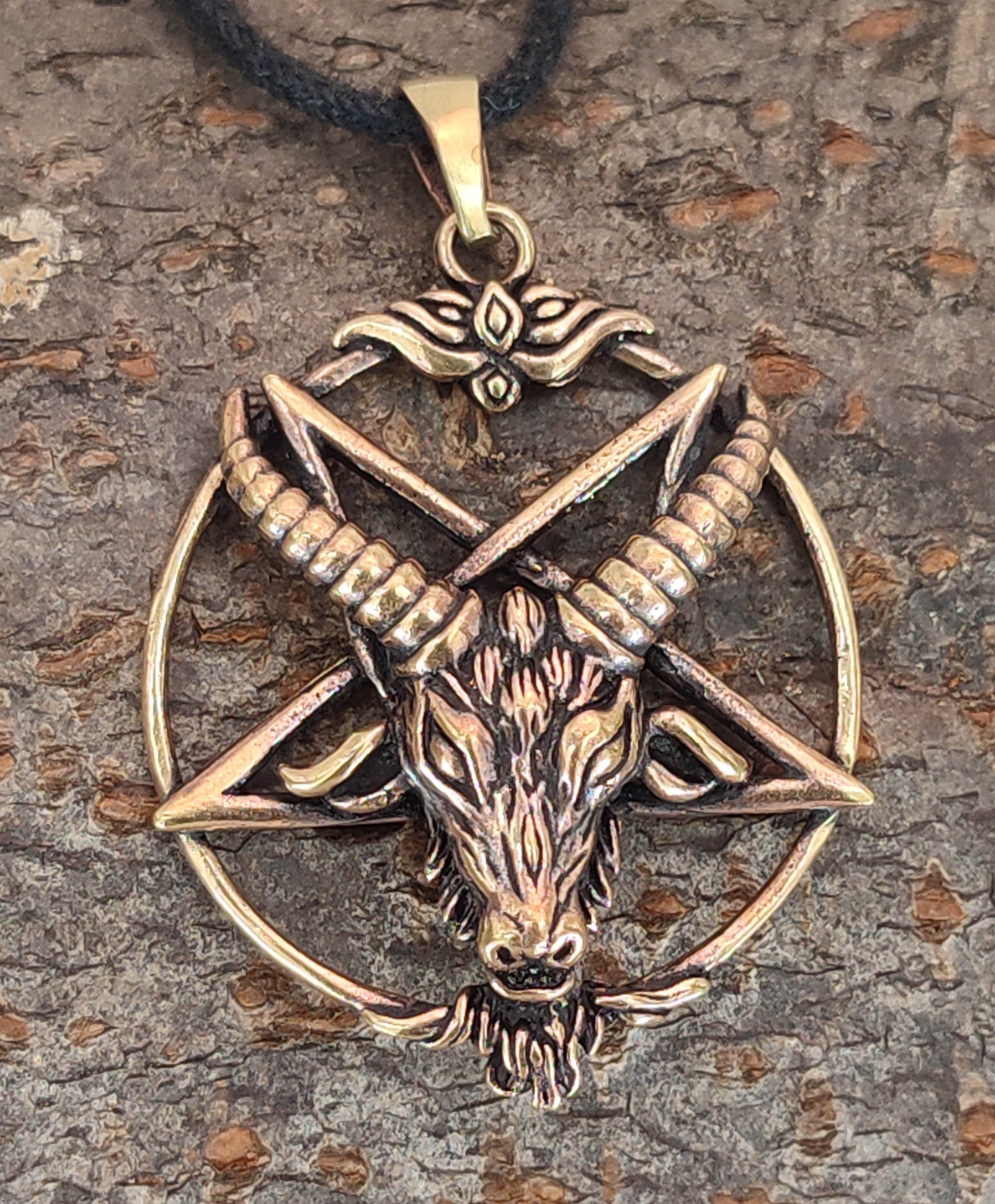 Magie Bronze Anhänger Leather Drudenfuß Teufel Pentagramm schwarze Kettenanhänger of Satan Kiss Baphomet