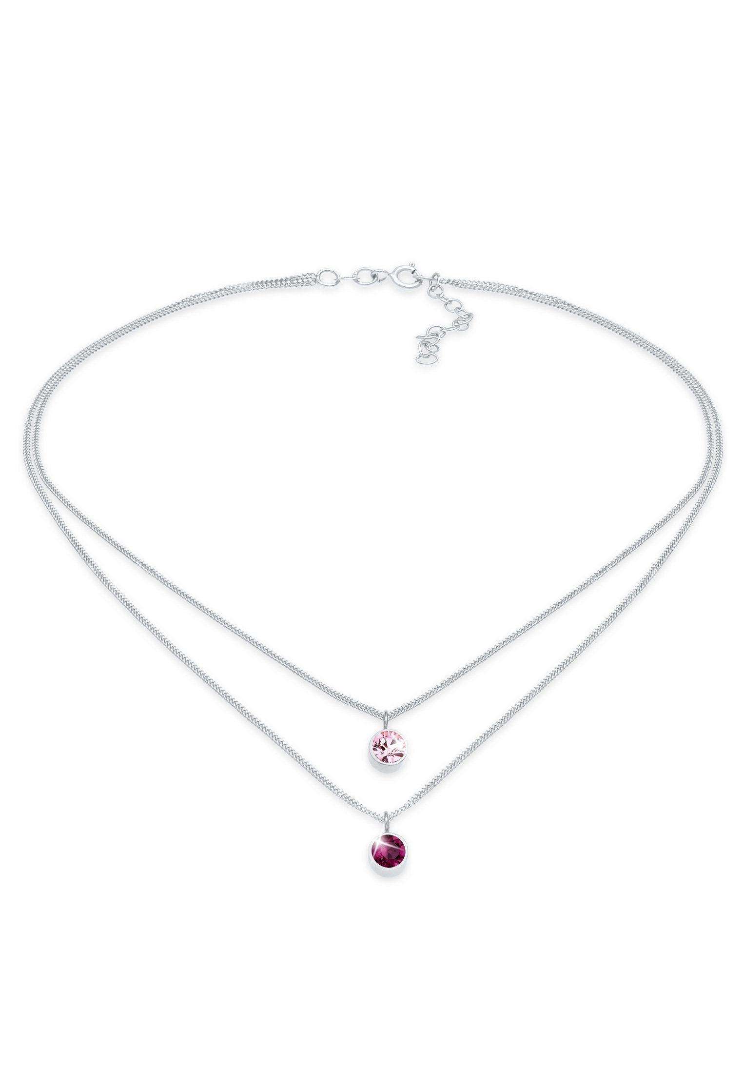 Elli Kette mit Anhänger Choker Layer Kristalle Rund 925 Silber Pink