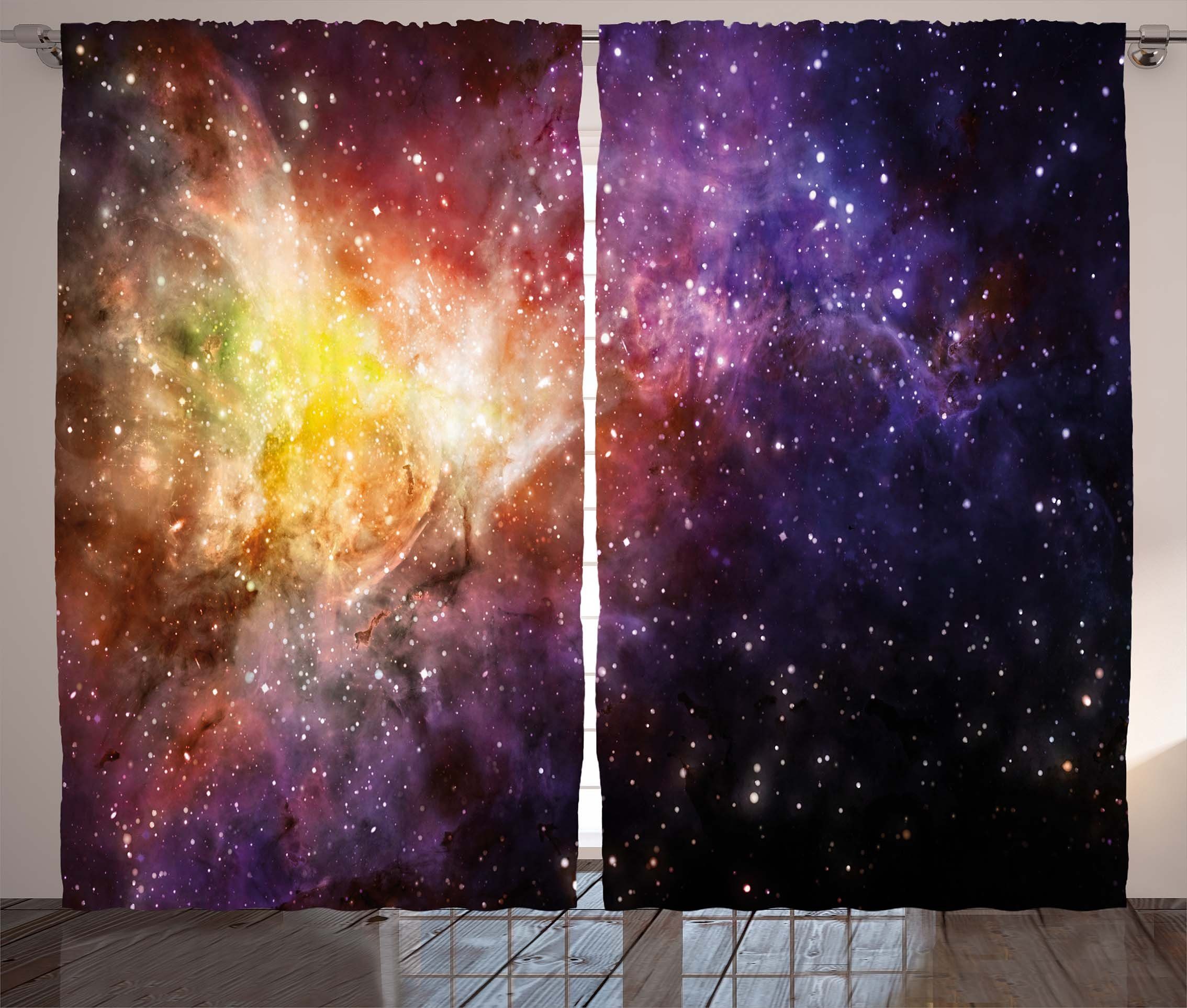 Gardine Schlafzimmer Kräuselband Vorhang mit Schlaufen und Haken, Abakuhaus, Galaxis Weltraum-Nebel-Ansicht