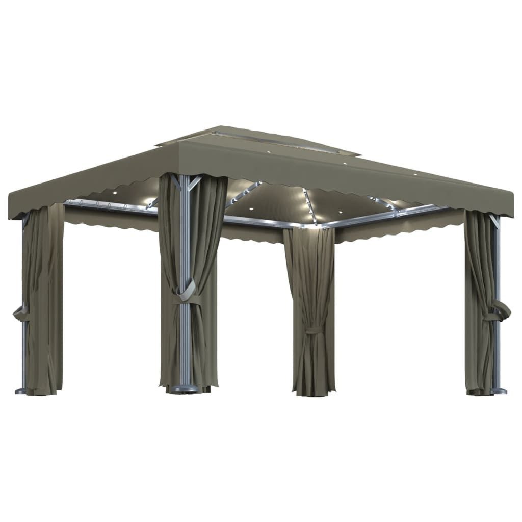 Pavillon Pavillon Gartenzelt mit Vorhängen LED-Lichterkette 4x3 m Taupe