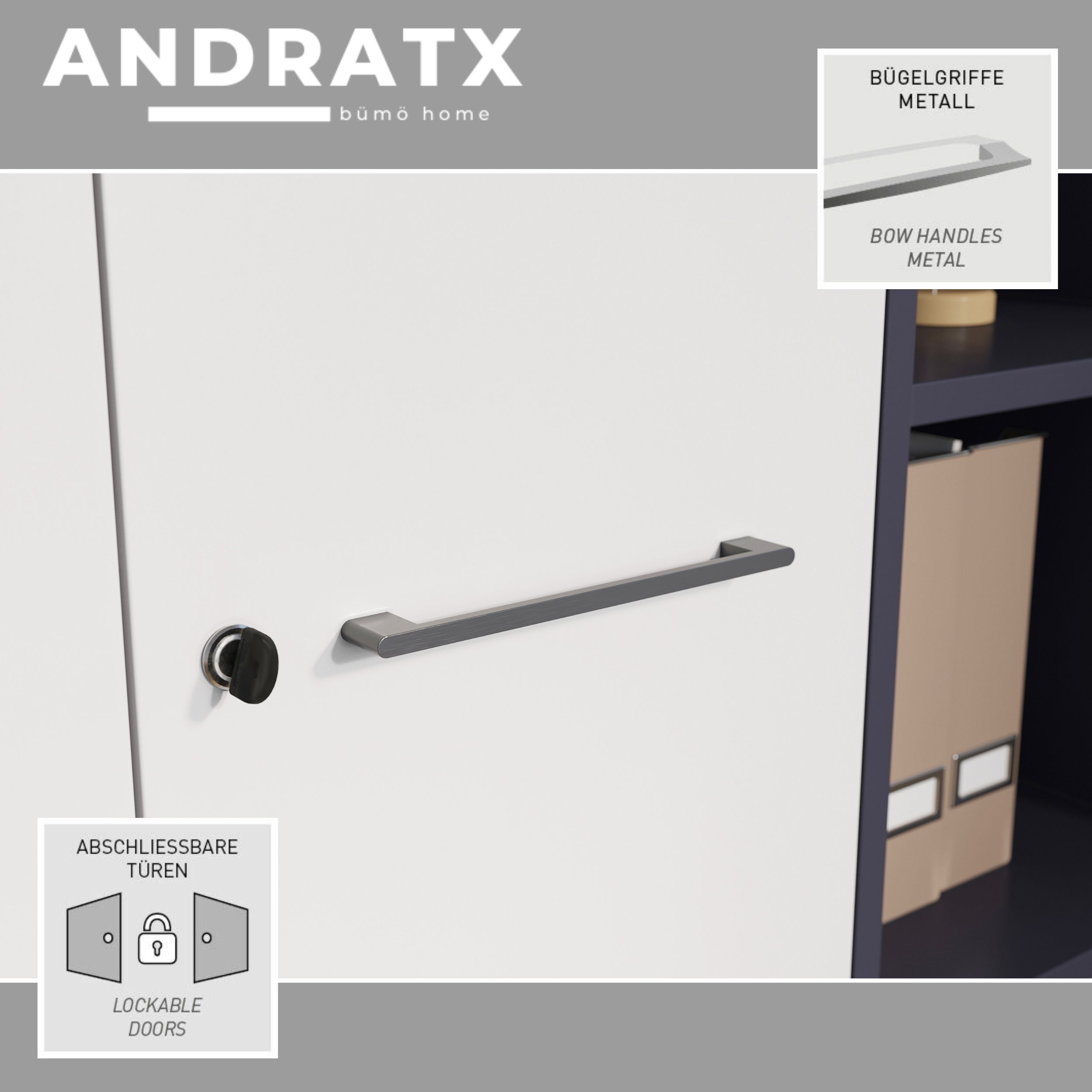Andratx mit 5 bümö Ordnerhöhen, Dekor: Flügeltüren Aktenschrank - Lichtgrau Büroschrank