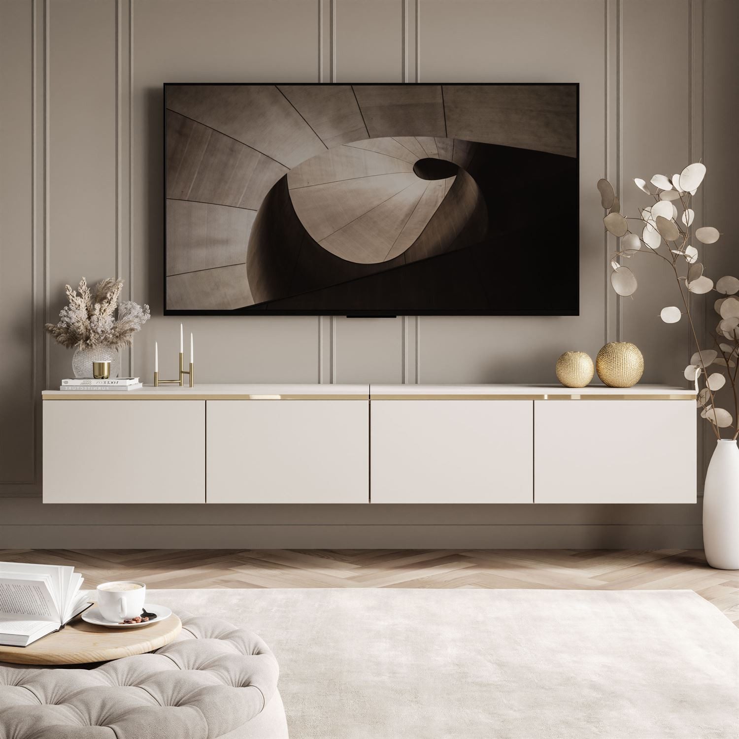 Lookway TV-Schrank CELINE KASCHMIR Hangender TV-Lowboard mit LED-Beleuchtung 200x40x35 cm – Bild 4 von 5
