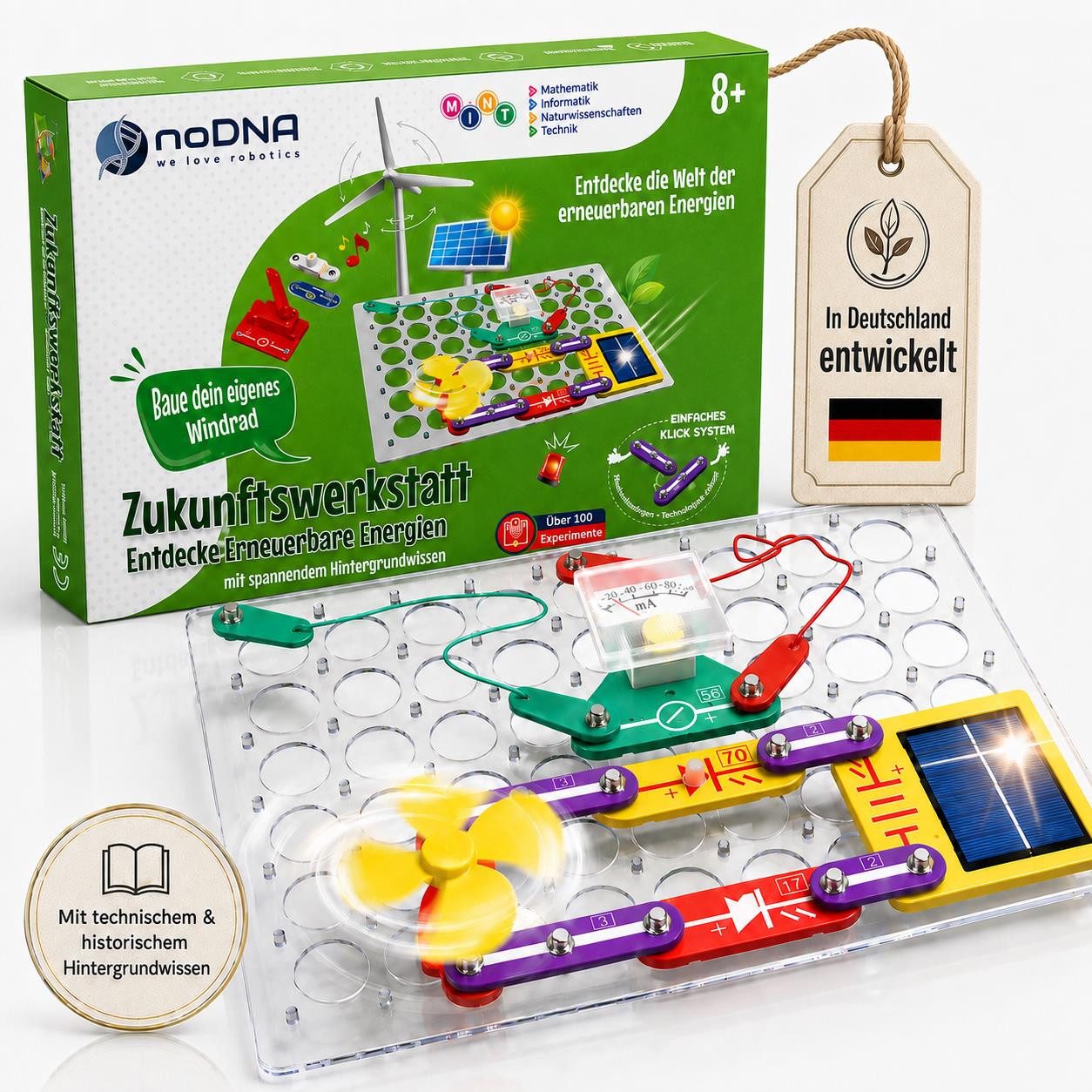 noDNA We love robotics Experimentierkasten Baukasten Erneuerbare Energien für Kinder ab 8 Jahren, inkl. bebildeter Anleitung & spannendem Hintergrundwissen